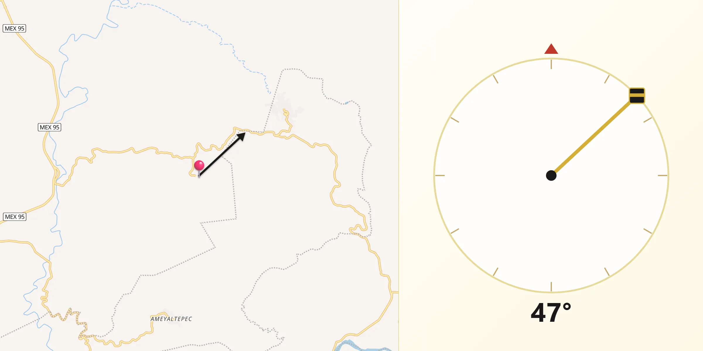 Dirección de la Qibla desde Ahuehuepan
