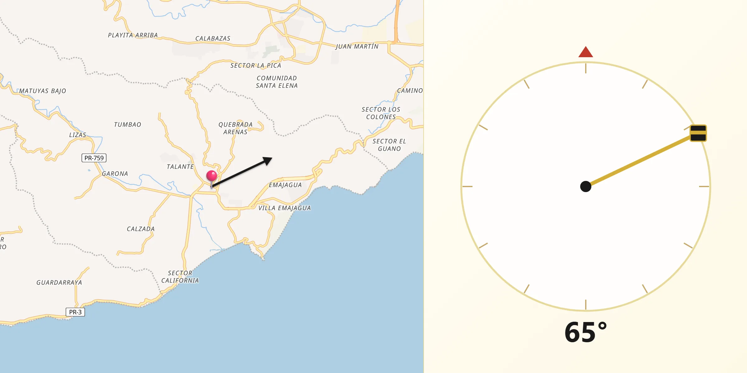 Qibla Direction from Maunabo