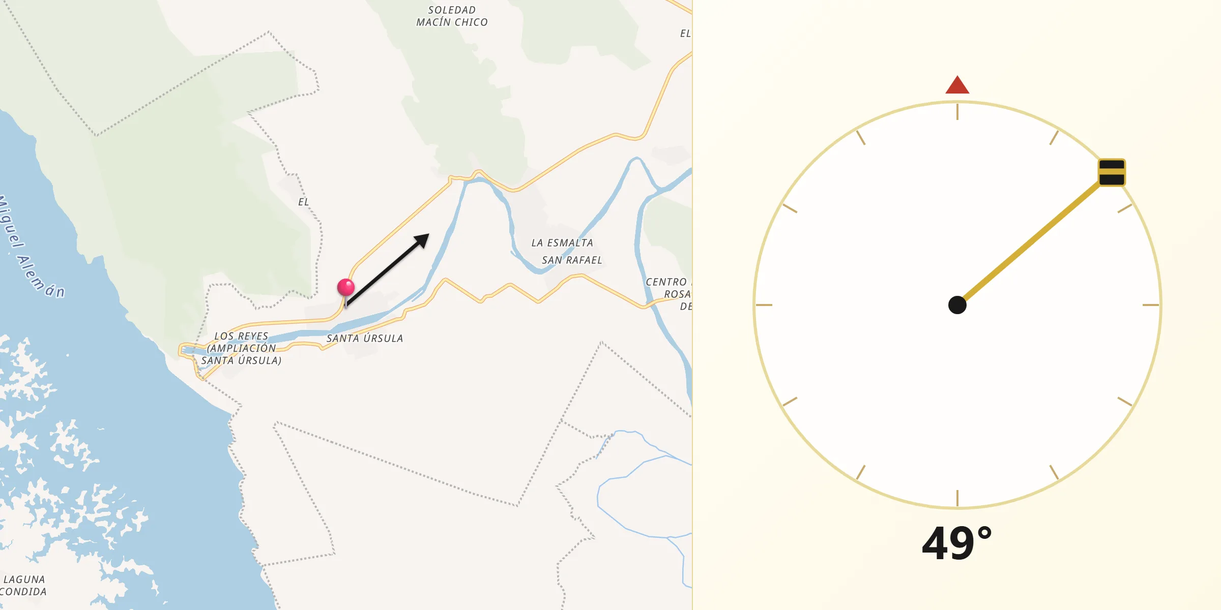 Dirección de la Qibla desde Paso Canoa