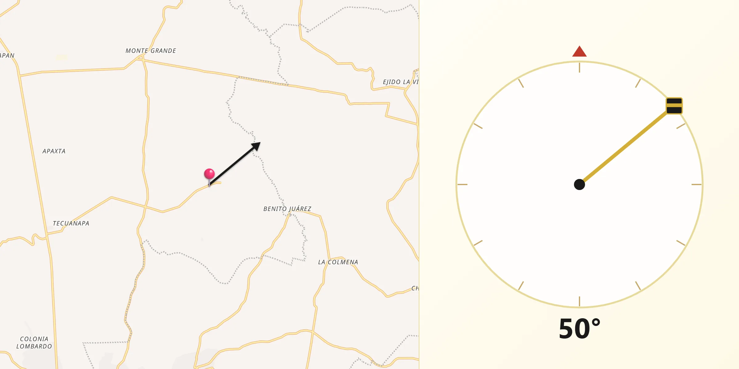 Dirección de la Qibla desde Ixhuapan