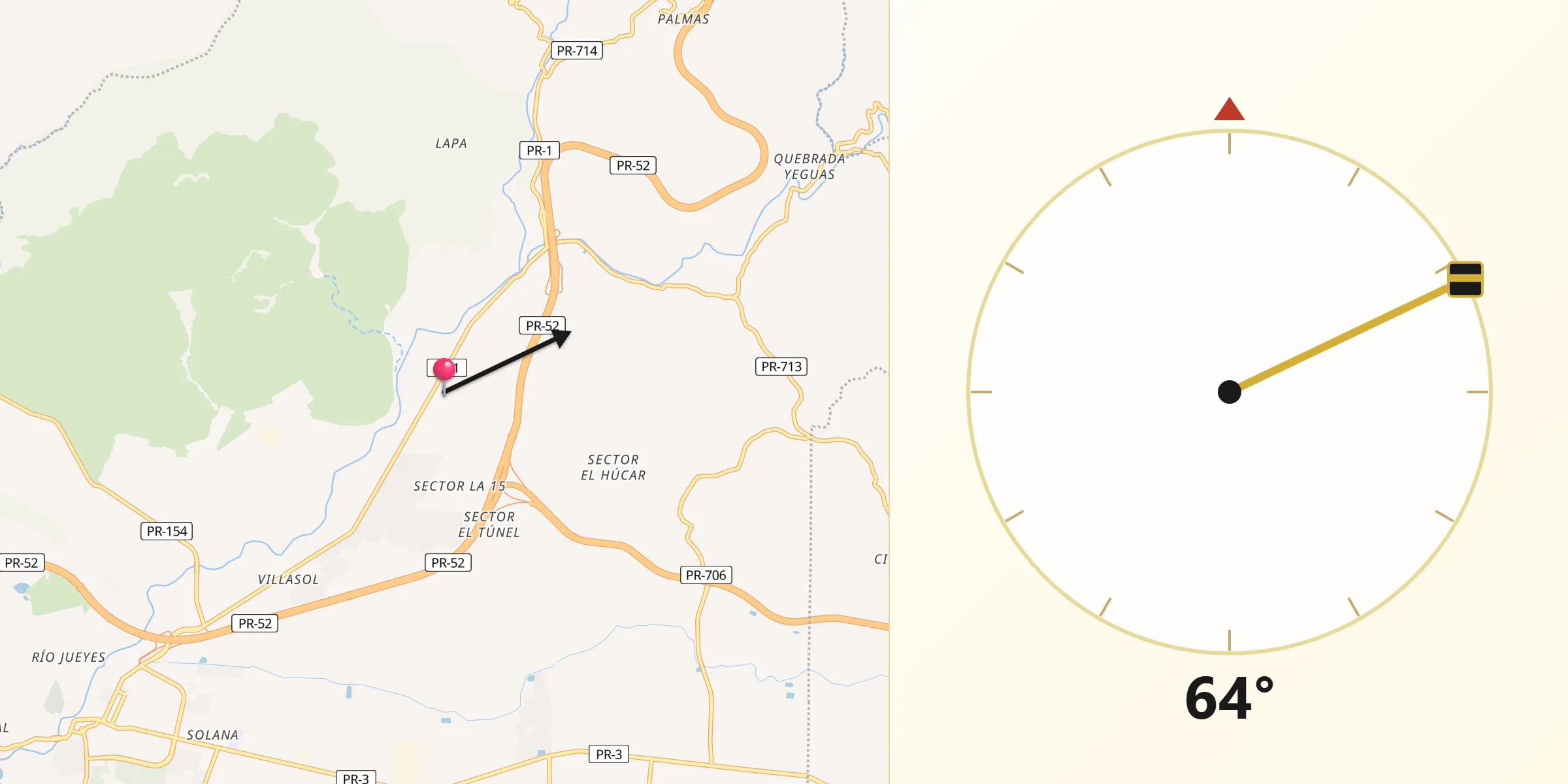 Dirección de la Qibla desde Salinas