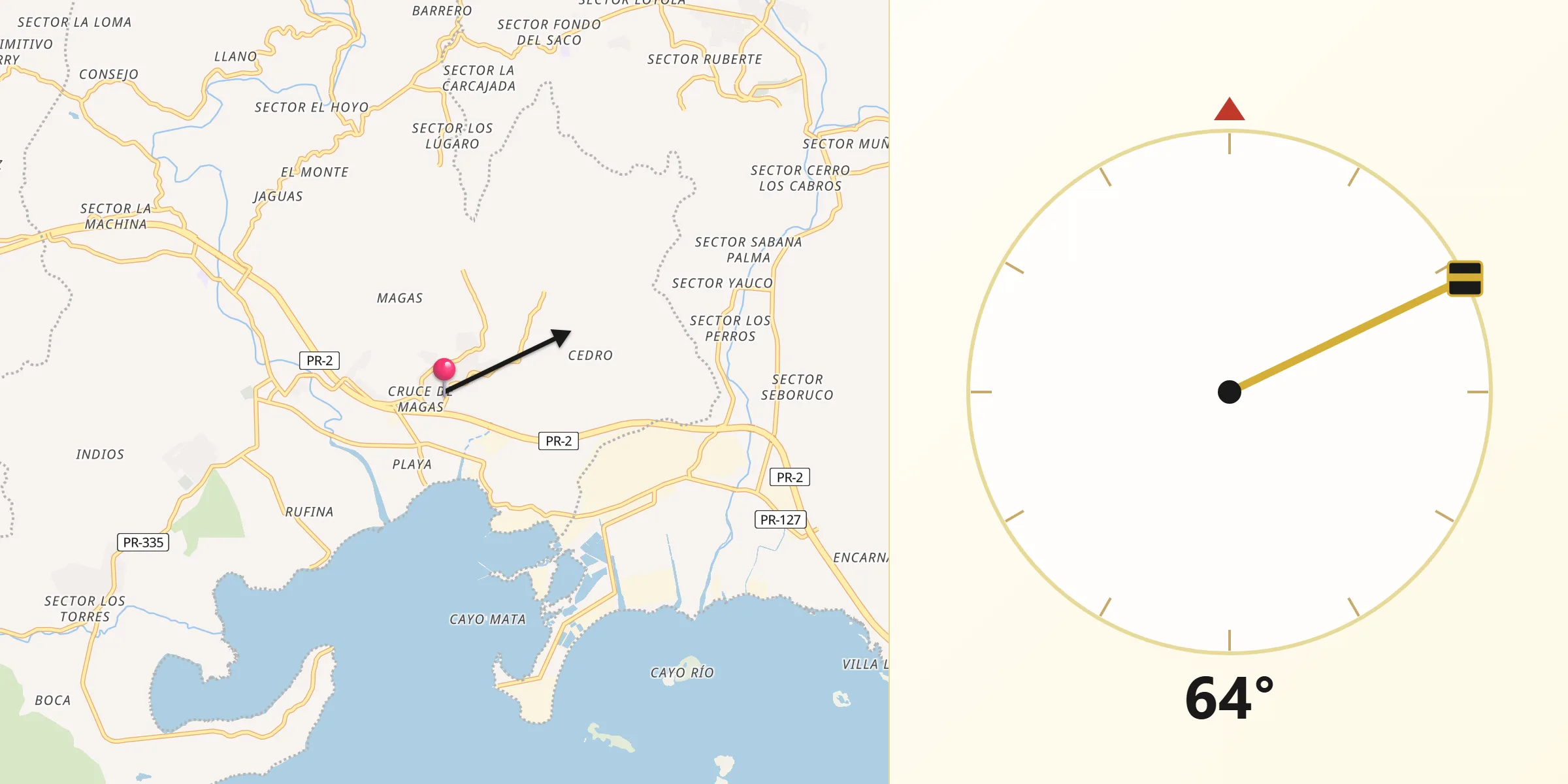 Qibla Direction from Magas Arriba