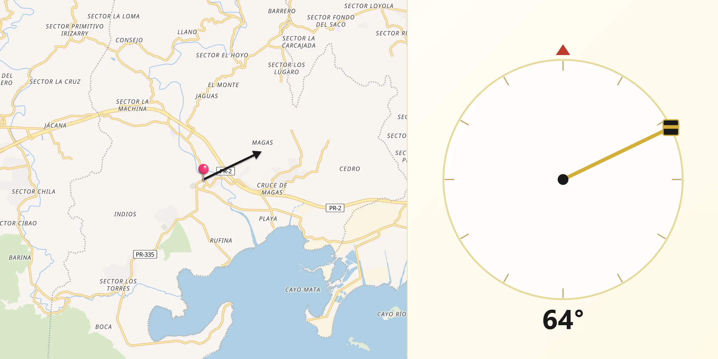 Qibla Direction from Guayanilla