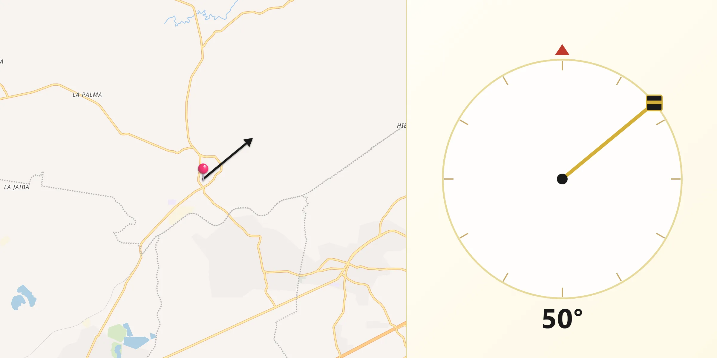 Dirección de la Qibla desde Chinameca