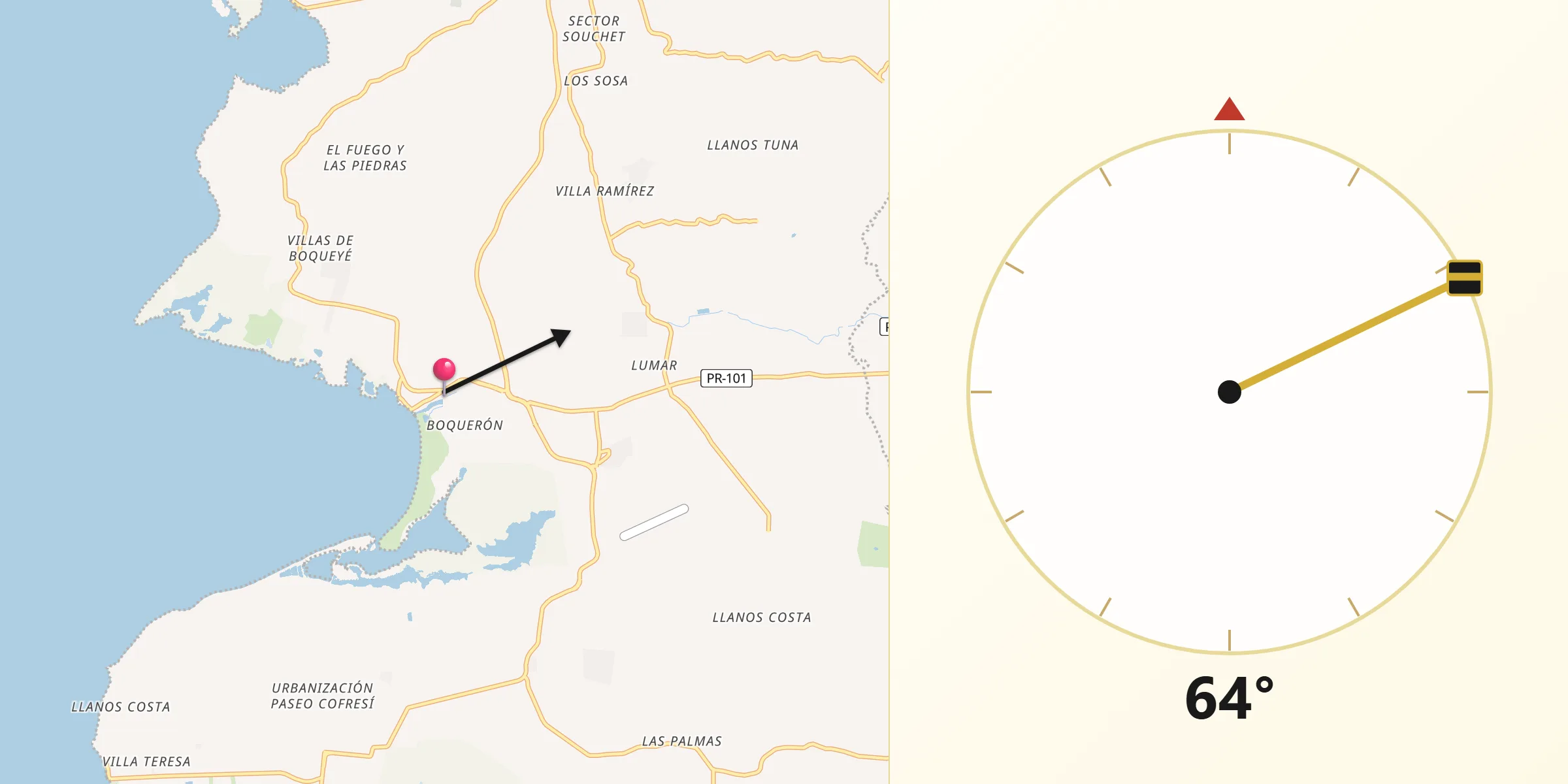 Qibla Direction from Boquerón Cabo Rojo