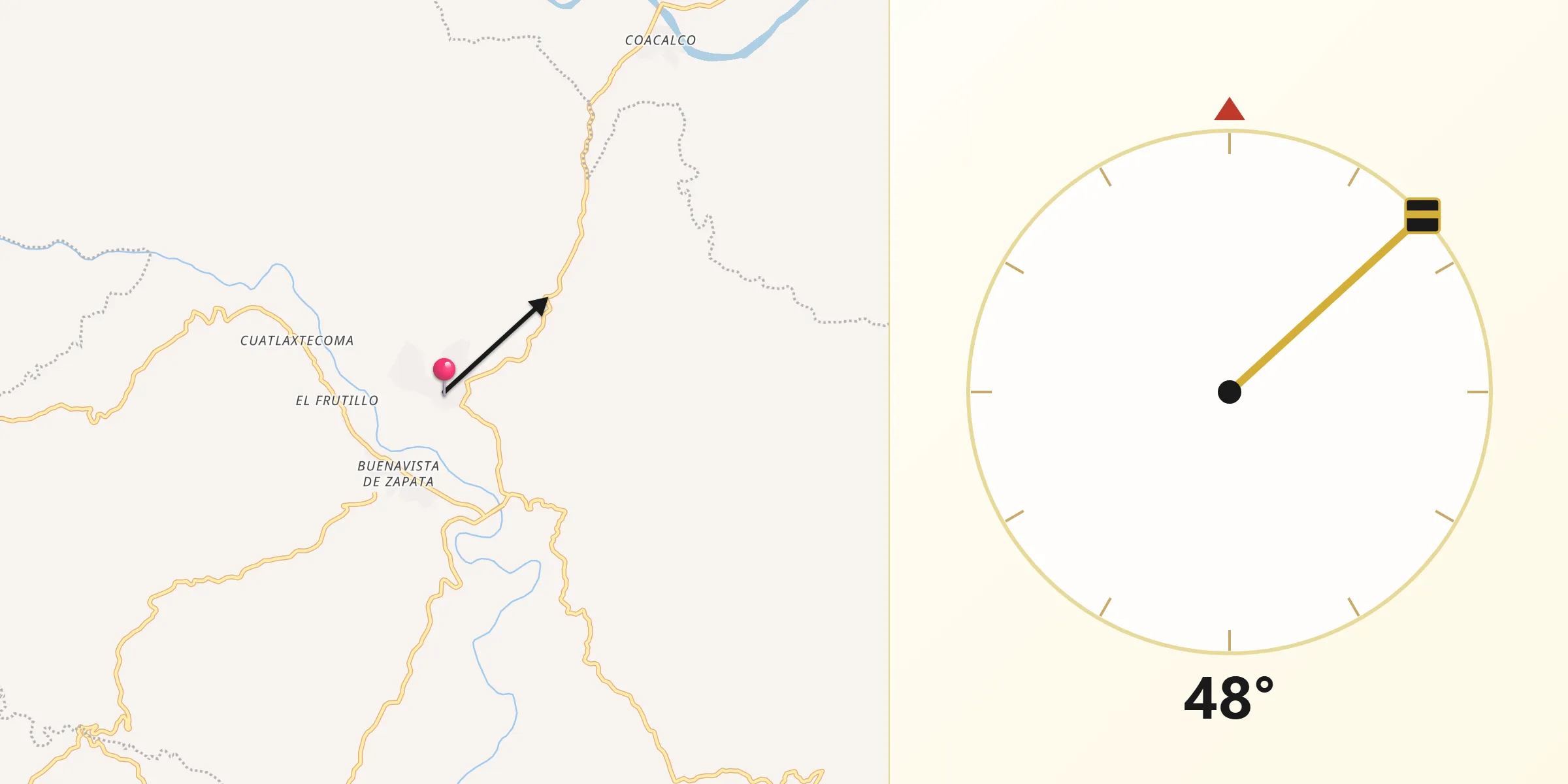 Dirección de la Qibla desde Ixcamilpa