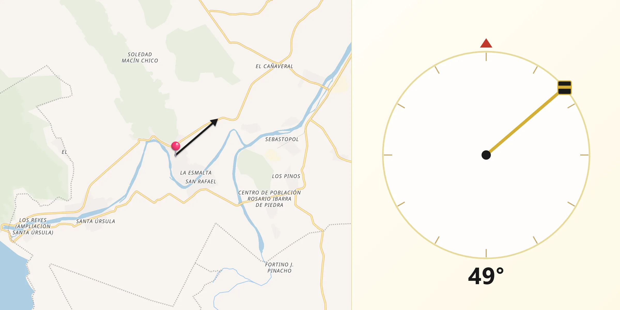 Dirección de la Qibla desde Camelia Roja