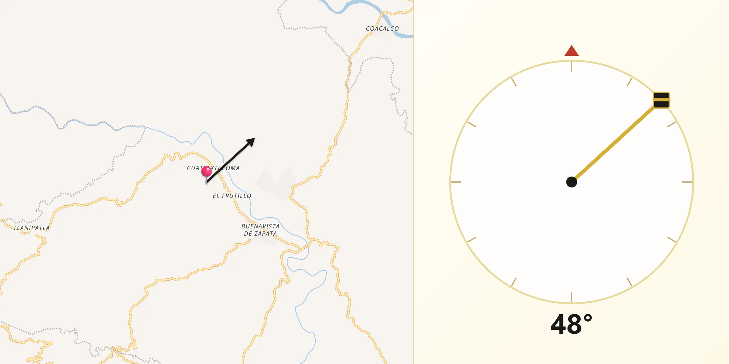 Dirección de la Qibla desde Ixcamilpa de Guerrero