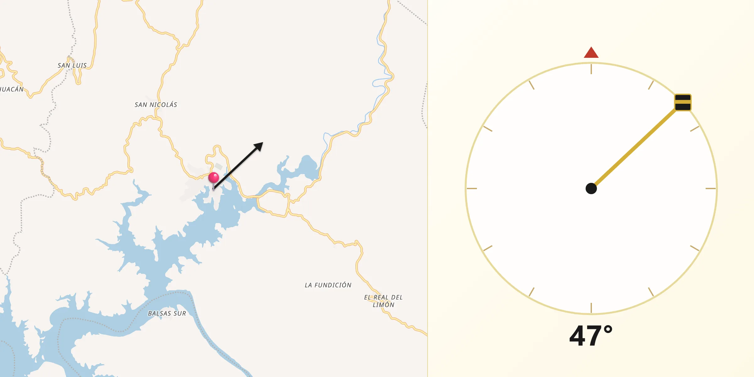 Dirección de la Qibla desde Nuevo Balsas