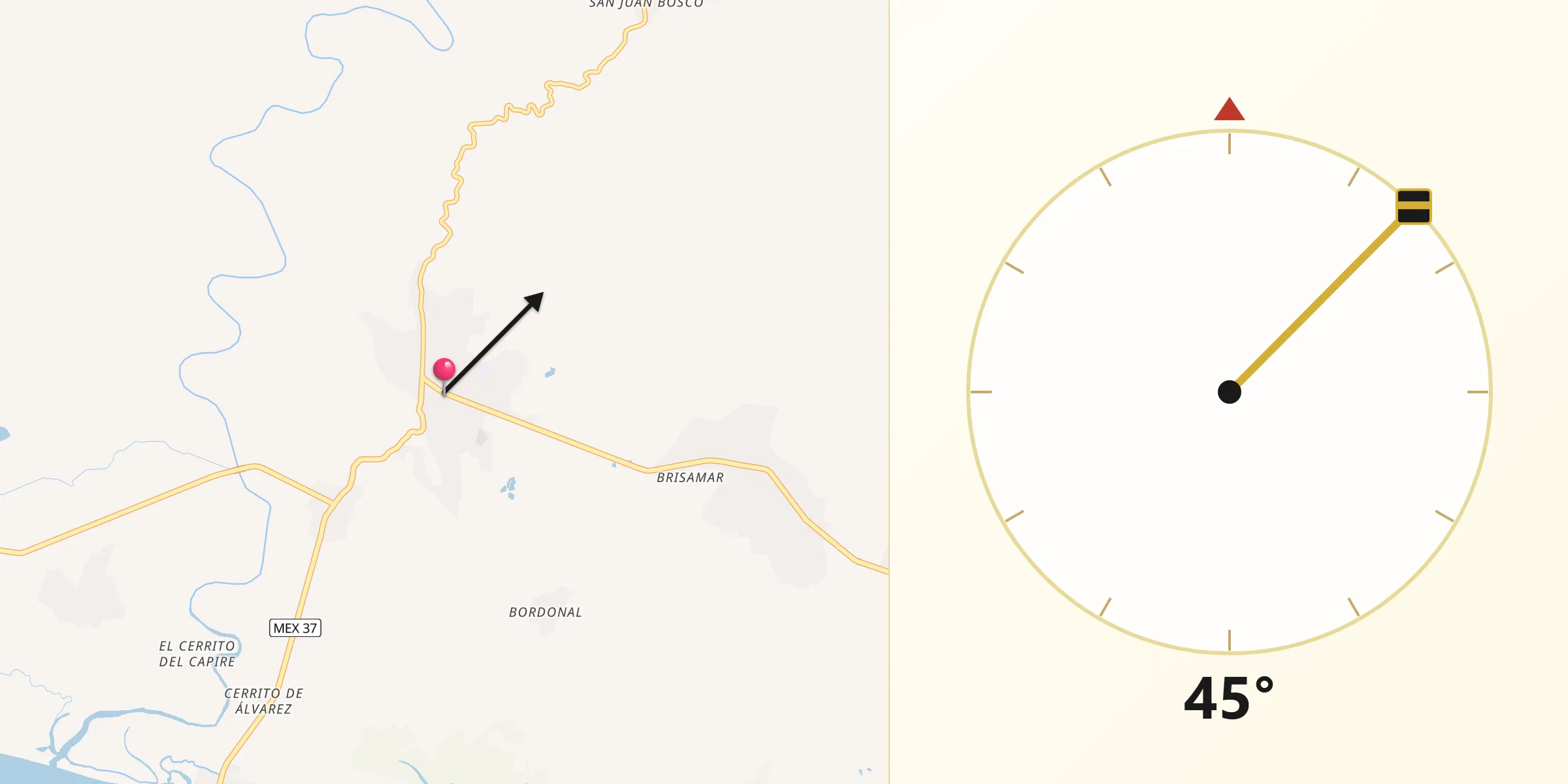 Dirección de la Qibla desde La Mira