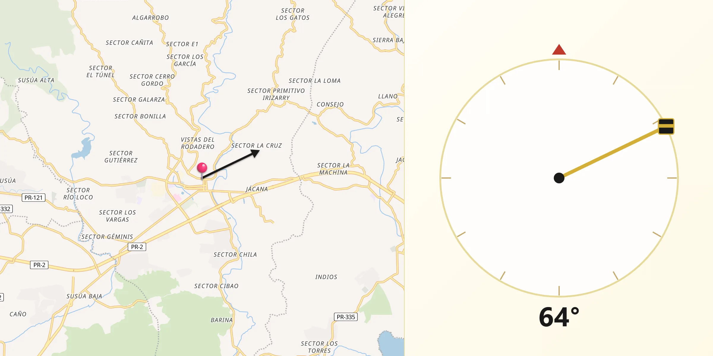 Qibla Direction from Yauco