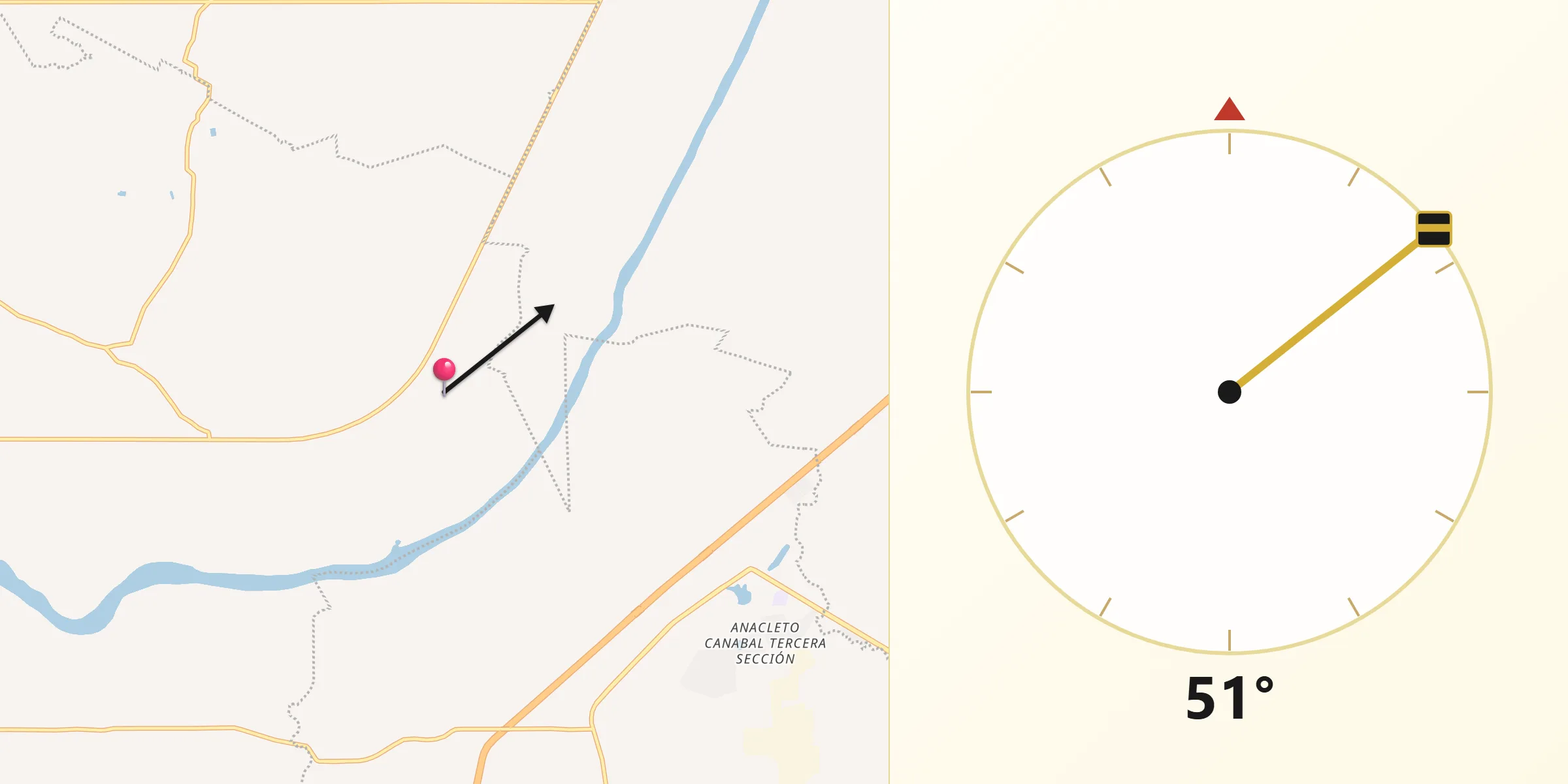 Dirección de la Qibla desde Dos Ceibas