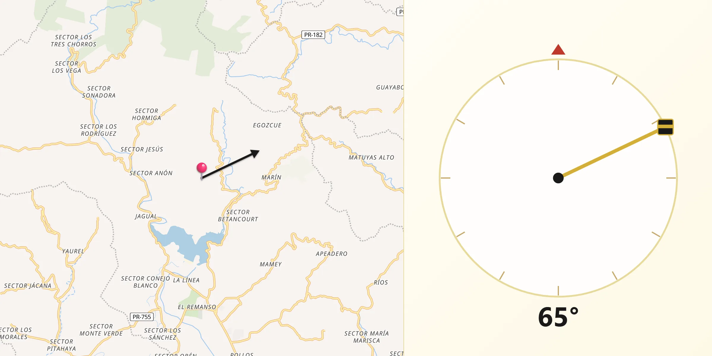 Qibla Direction from Patillas Municipio