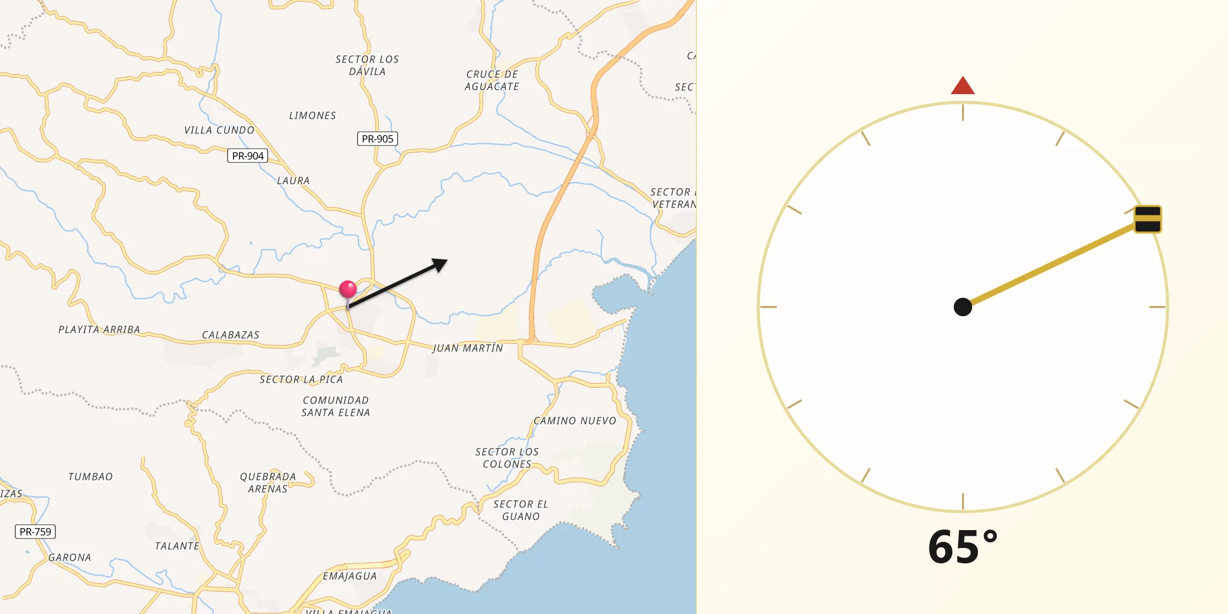 Qibla Direction from Yabucoa