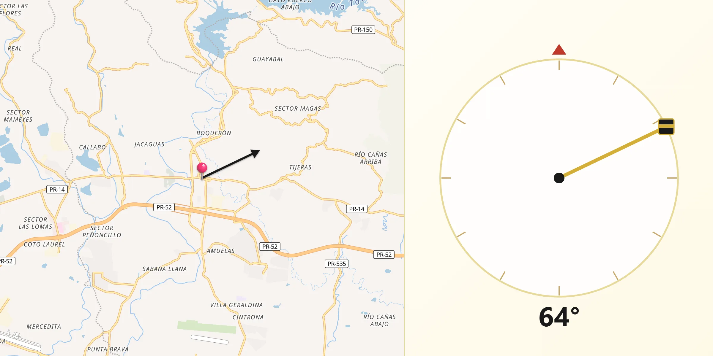 Qibla Direction from Juana Díaz