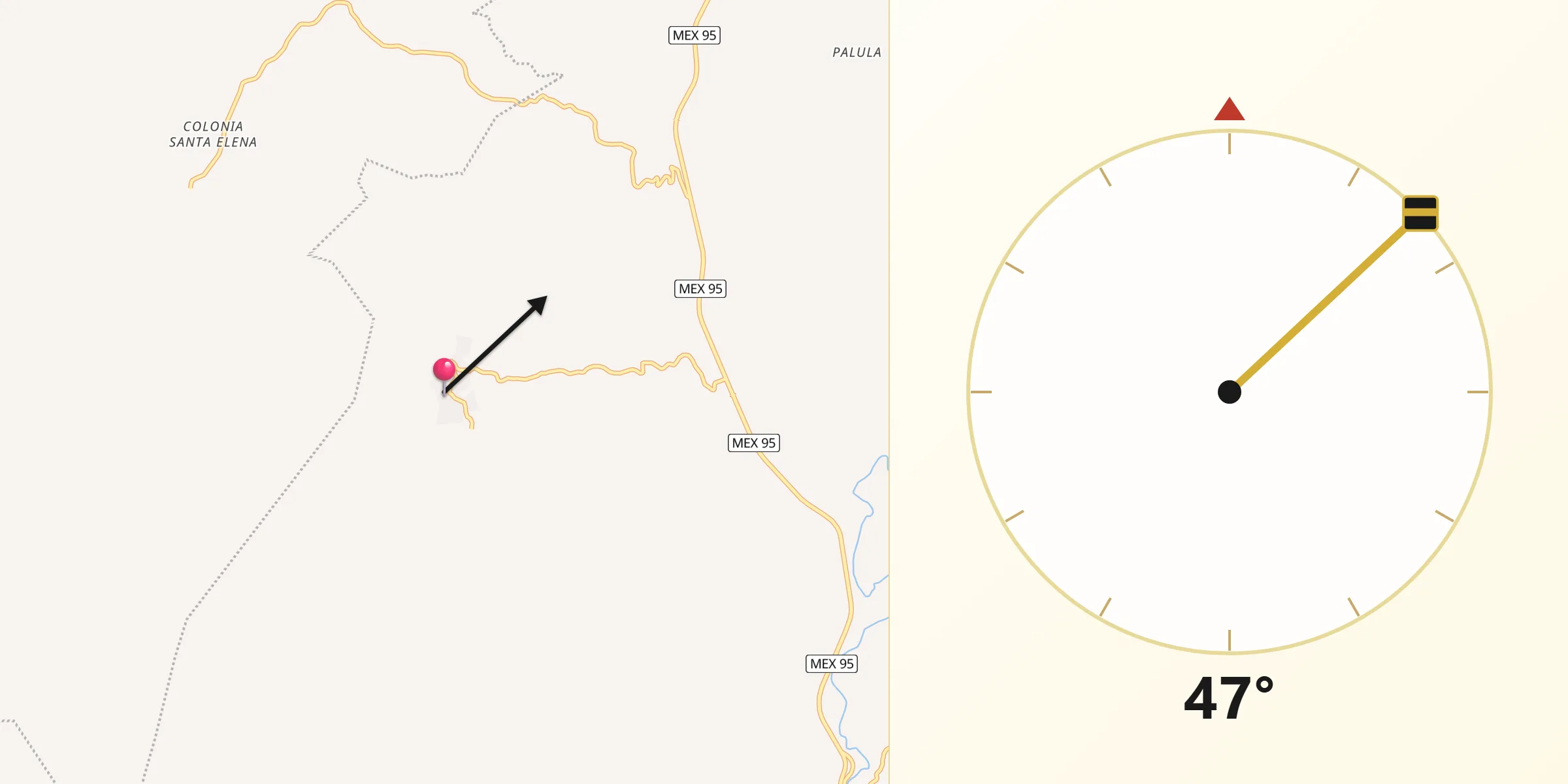 Dirección de la Qibla desde Maxela