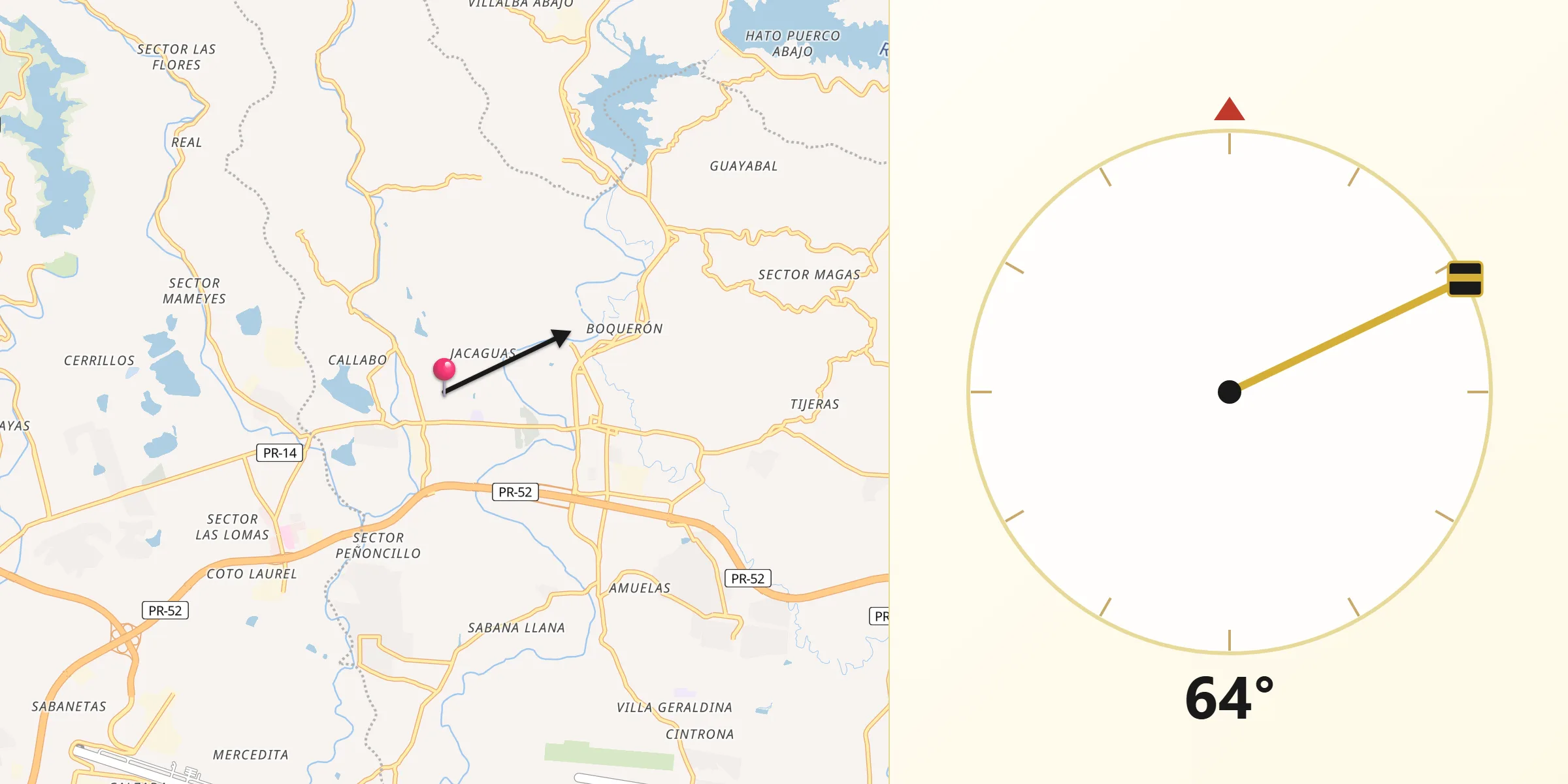 Qibla Direction from Luis Lloréns Torres