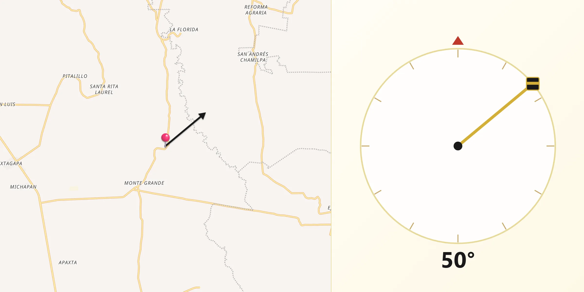 Dirección de la Qibla desde Comején