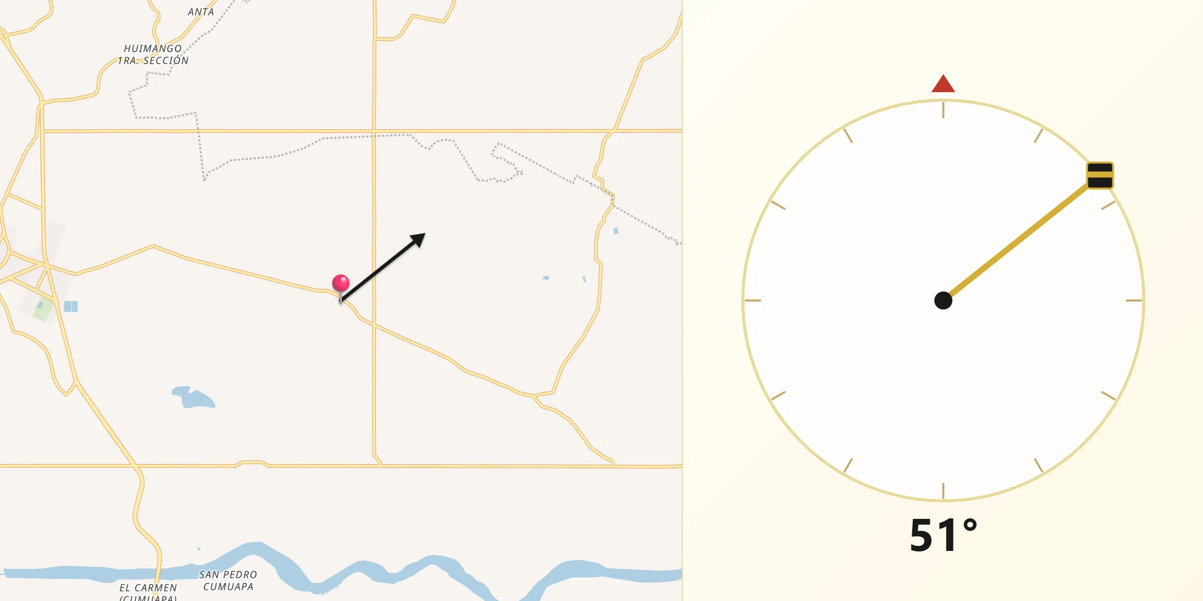 Dirección de la Qibla desde Ceiba 1ra. Sección (Jahuactal)
