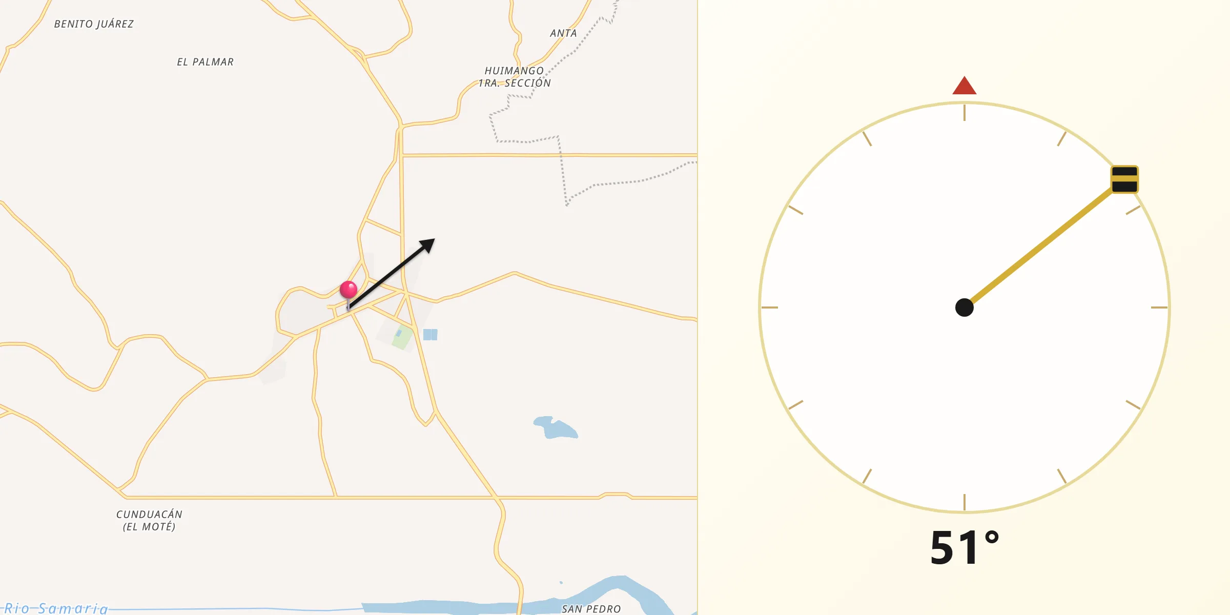 Dirección de la Qibla desde Cunduacán