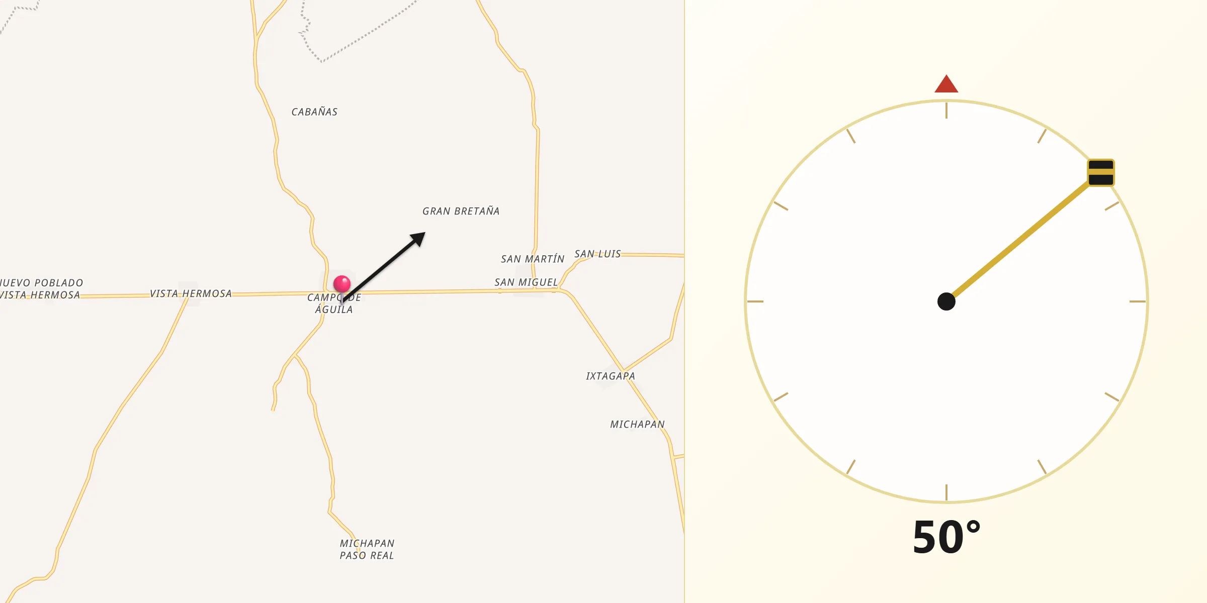 Dirección de la Qibla desde Campo de Águila