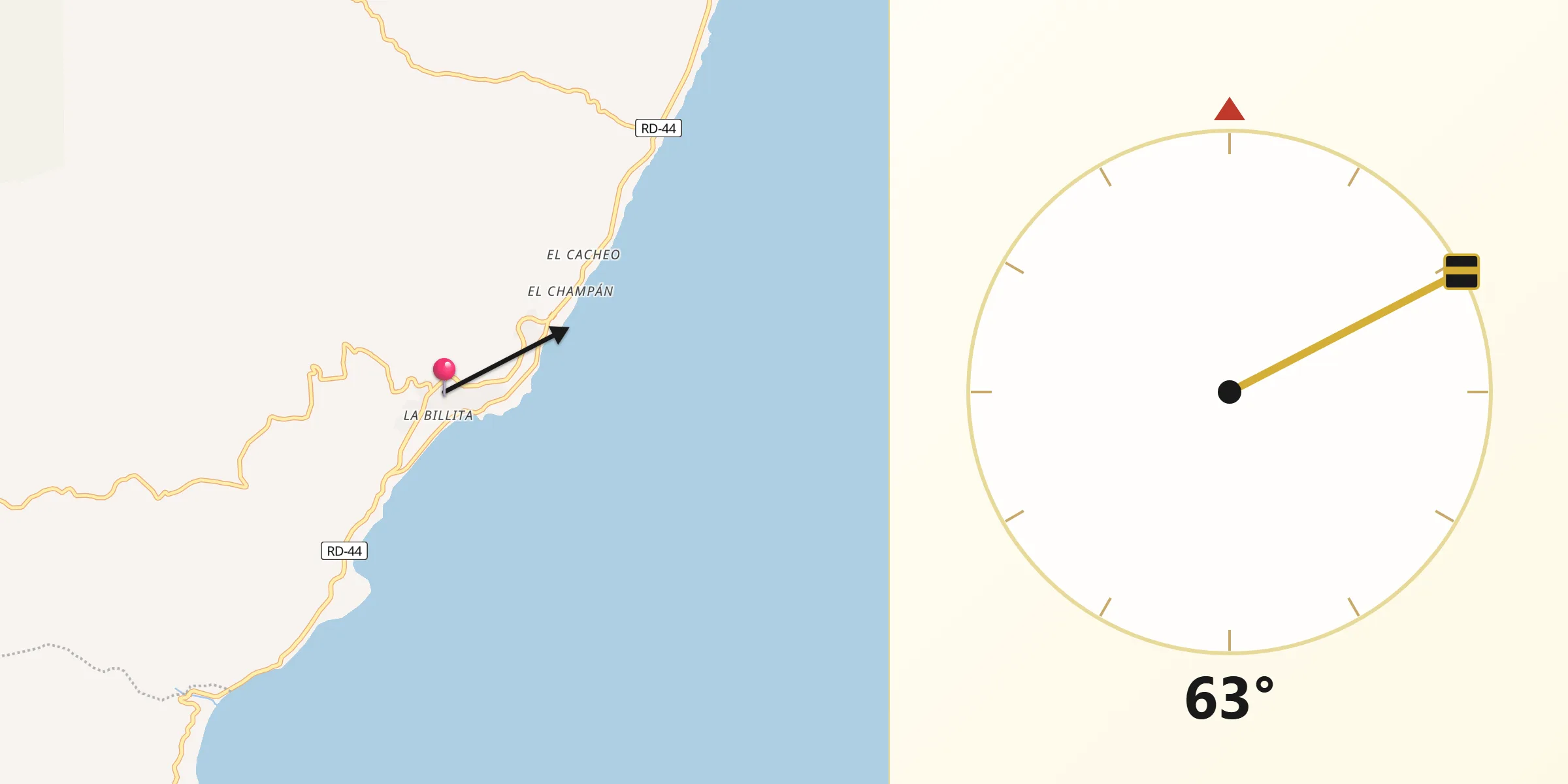 Dirección de la Qibla desde La Ciénaga