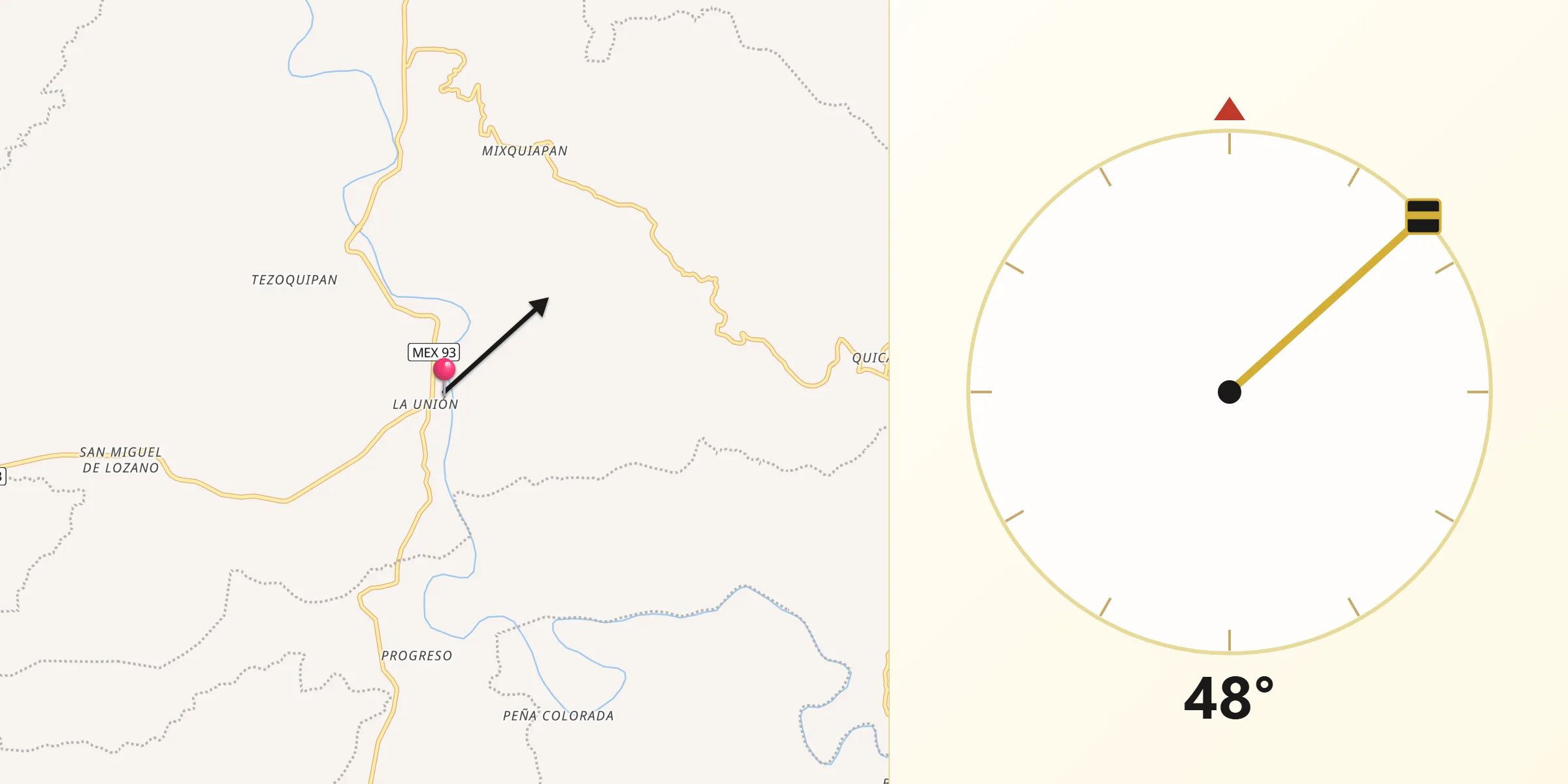 Dirección de la Qibla desde Tecomatlán