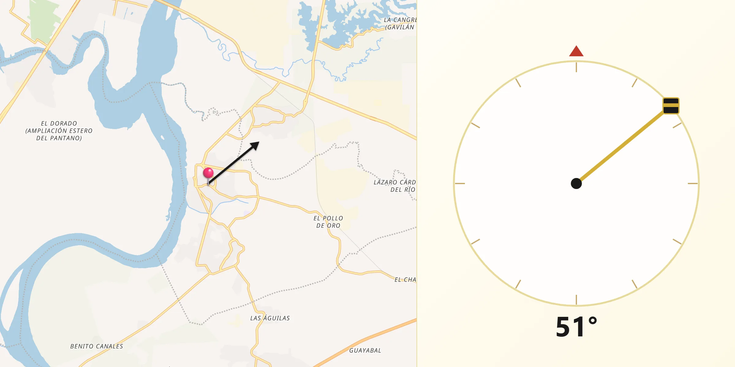 Dirección de la Qibla desde Villa Nanchital