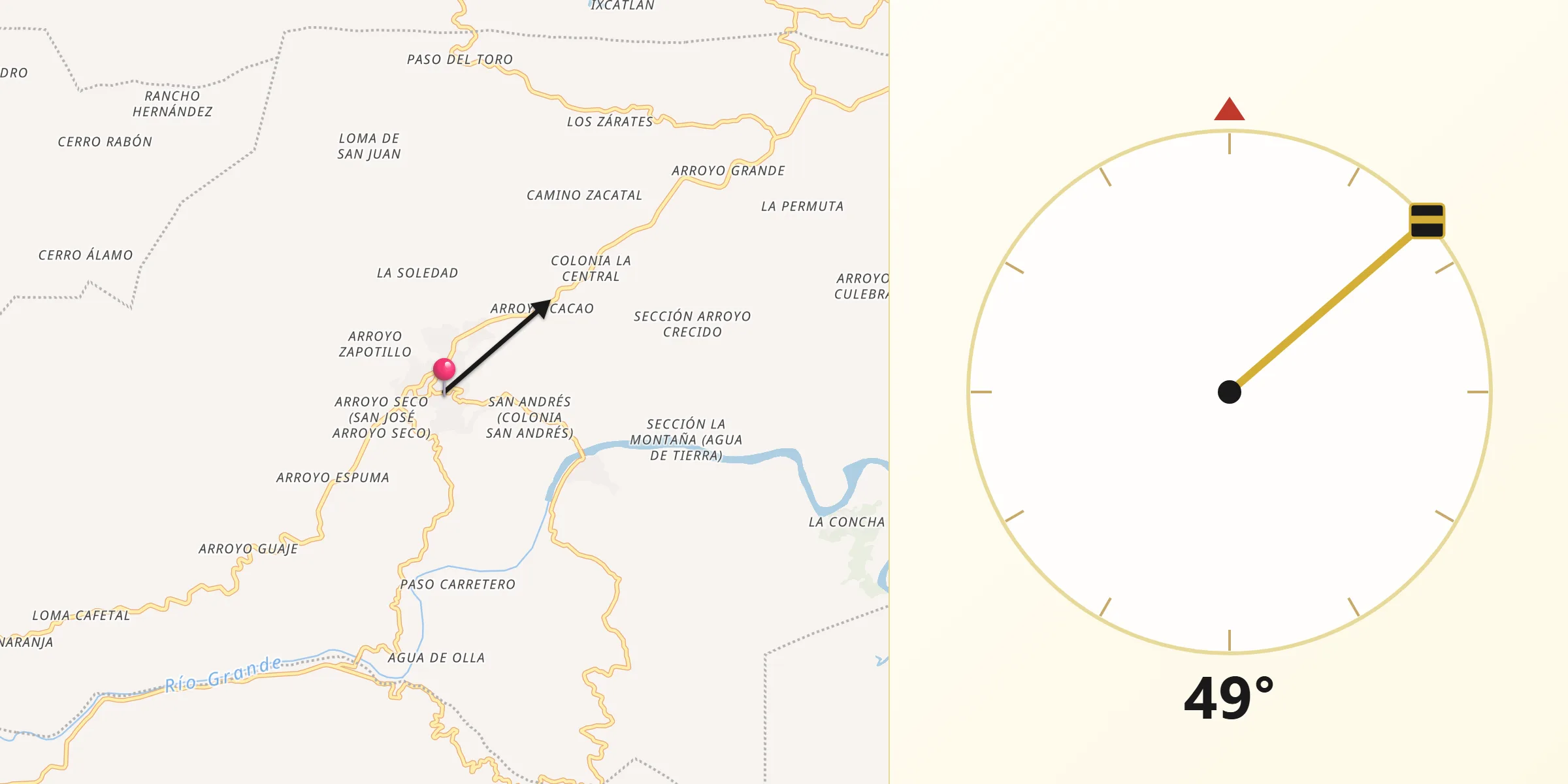Dirección de la Qibla desde San Felipe Jalapa de Díaz