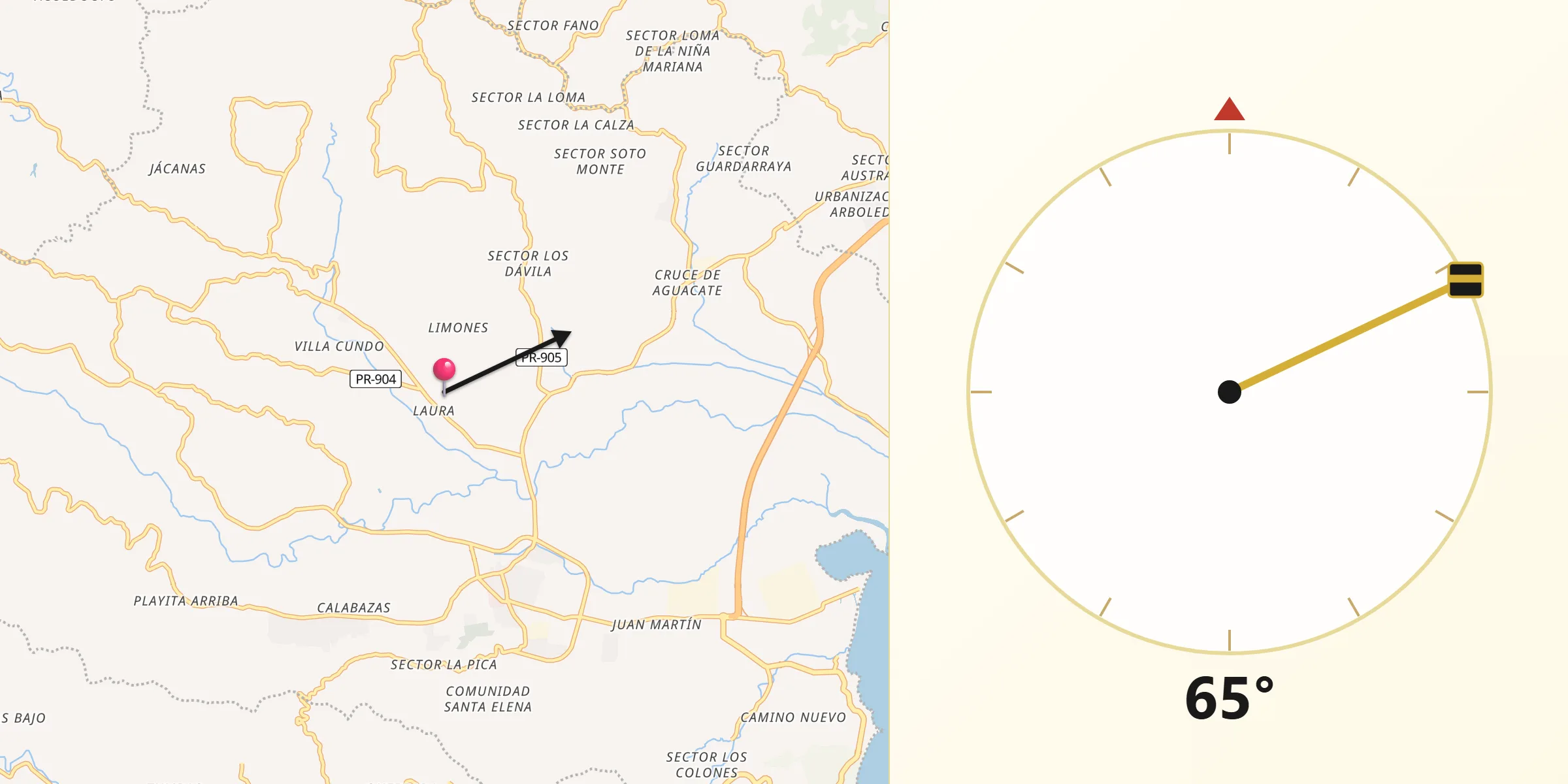 Qibla Direction from Yabucoa Municipio