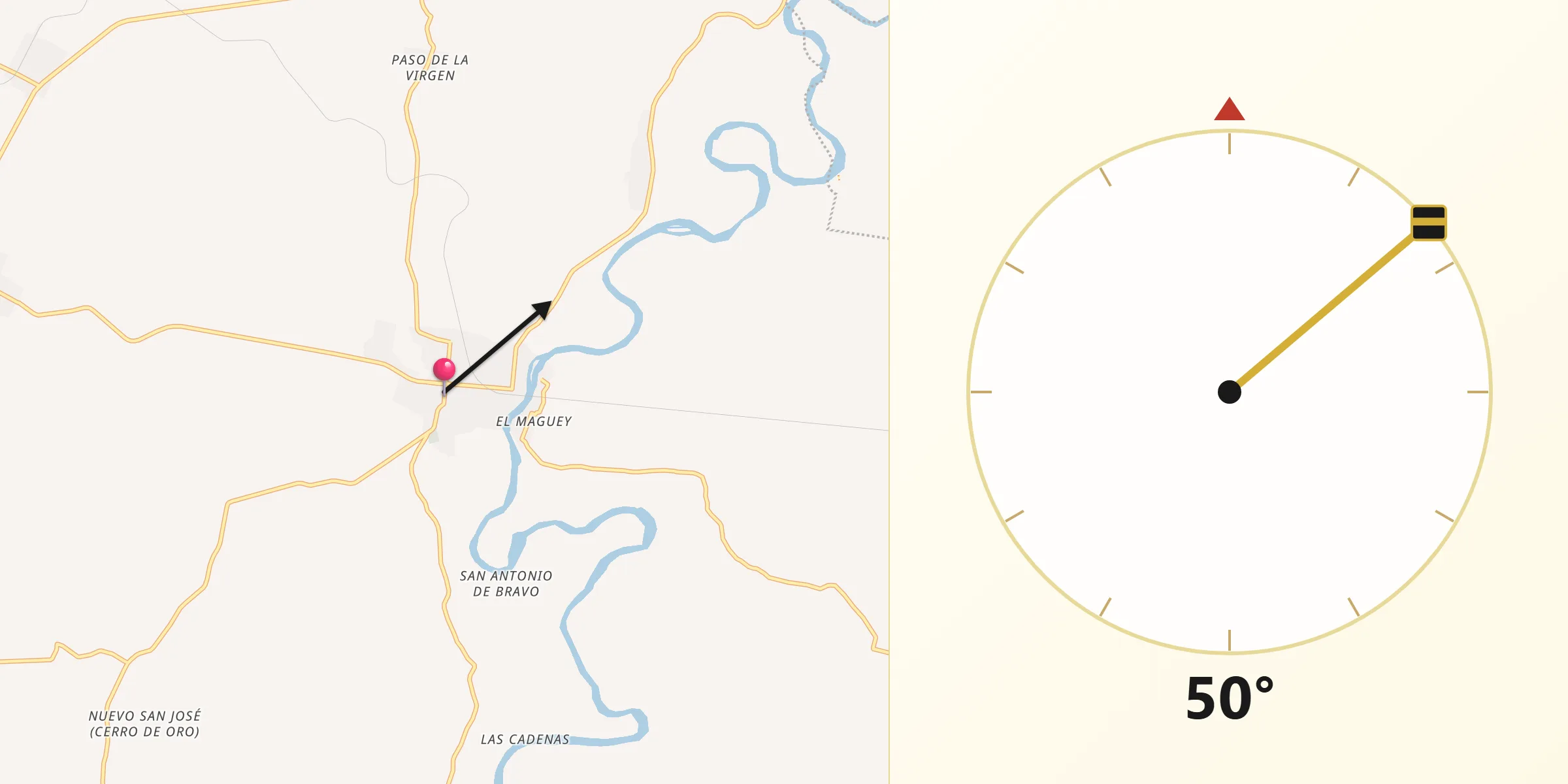 Dirección de la Qibla desde Villa Azueta