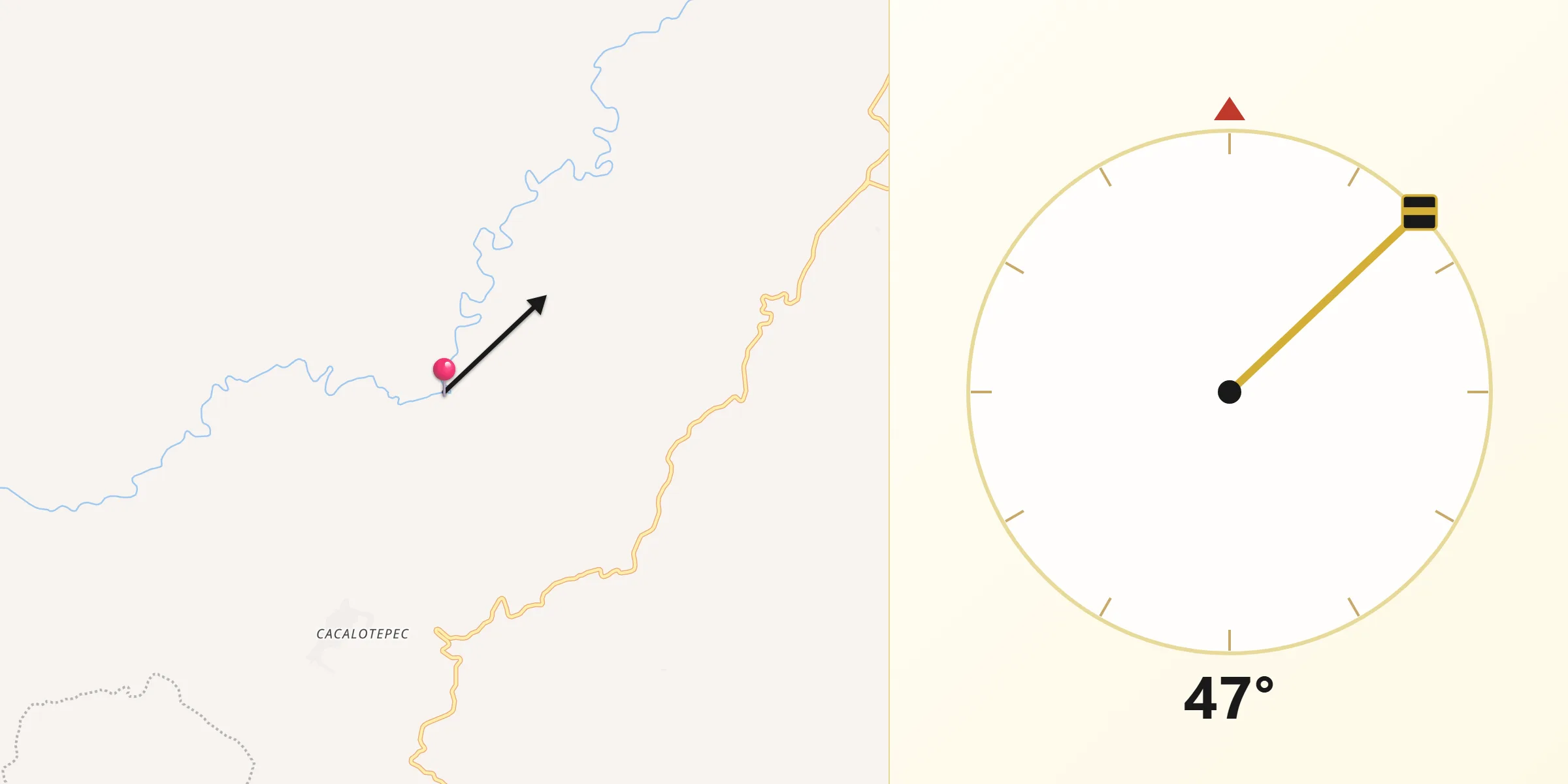 Dirección de la Qibla desde Apaxtla