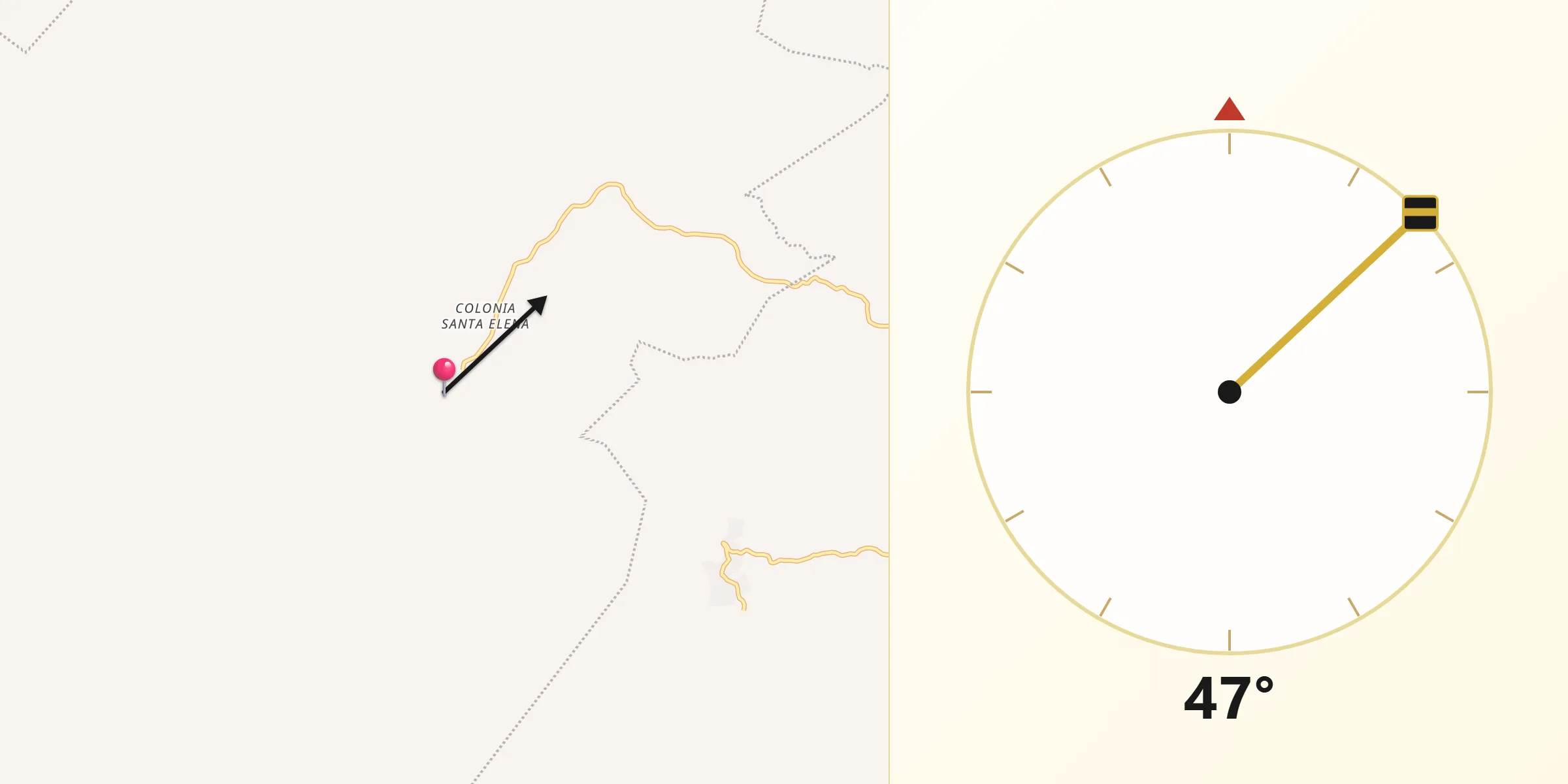 Dirección de la Qibla desde Coacoyula de Álvarez
