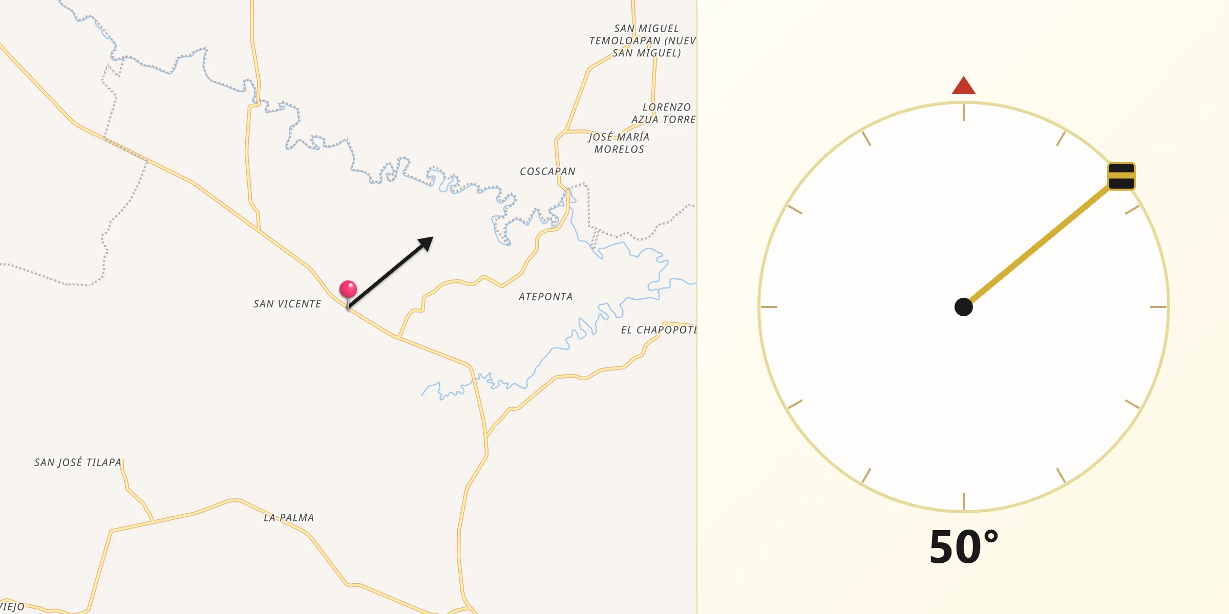 Dirección de la Qibla desde Chacalapa