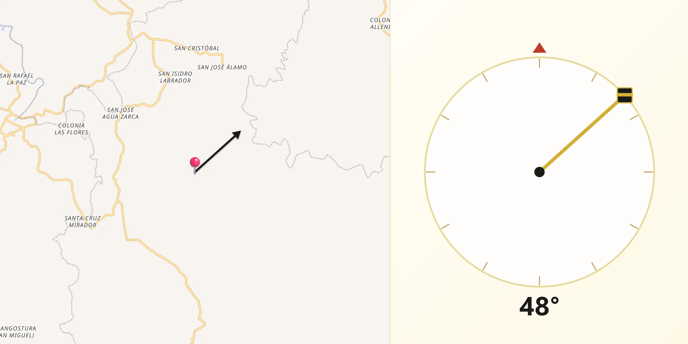 Dirección de la Qibla desde San Pedro Yeloixtlahuaca