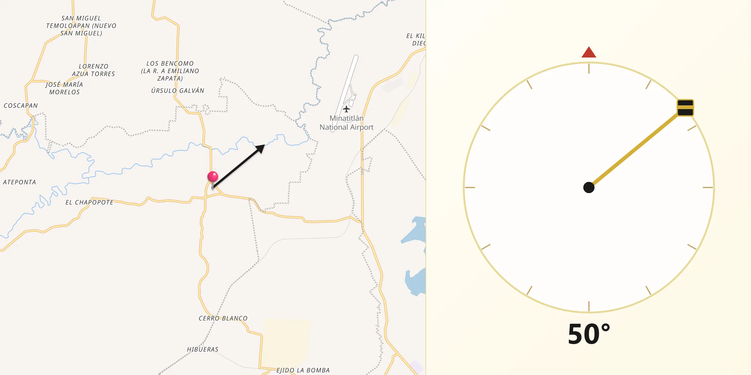 Dirección de la Qibla desde Los Cerritos