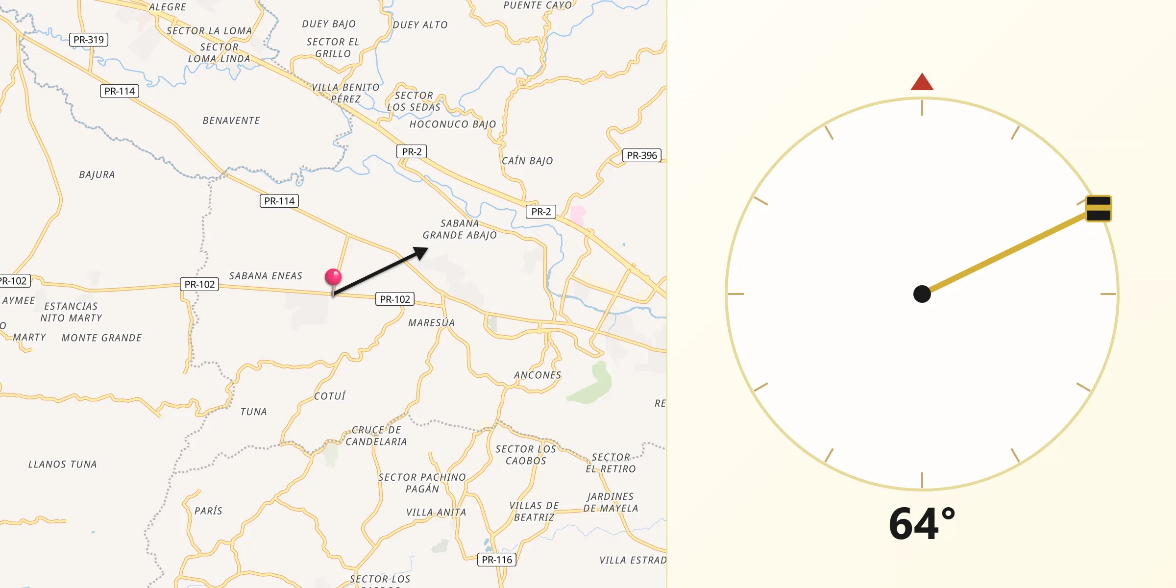 Qibla Direction from Sabana Eneas