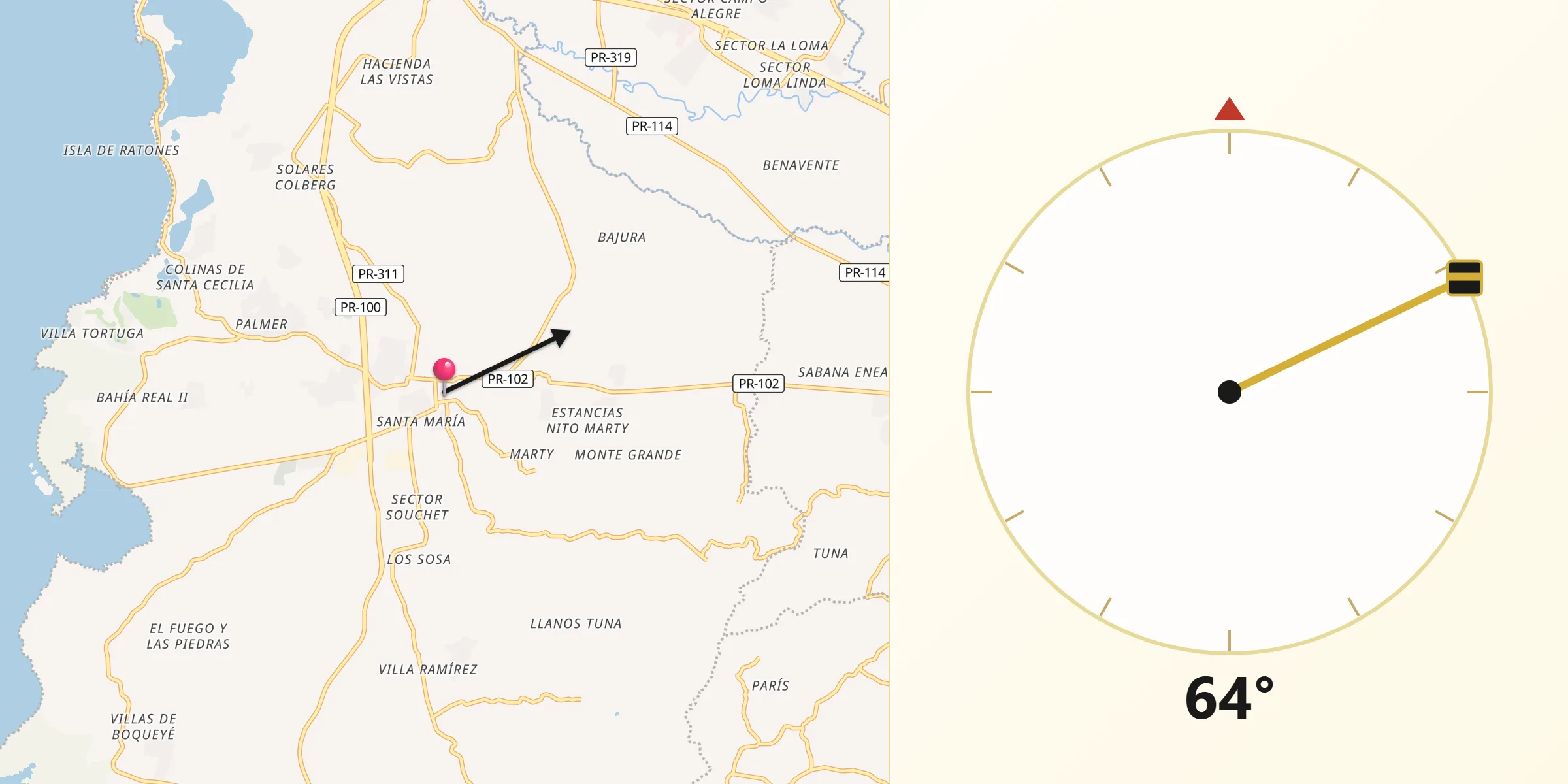 Qibla Direction from Cabo Rojo