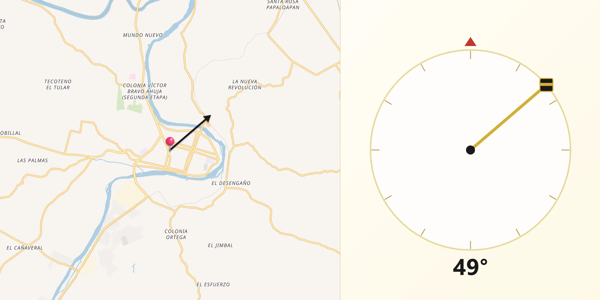 Dirección de la Qibla desde Tuxtepec