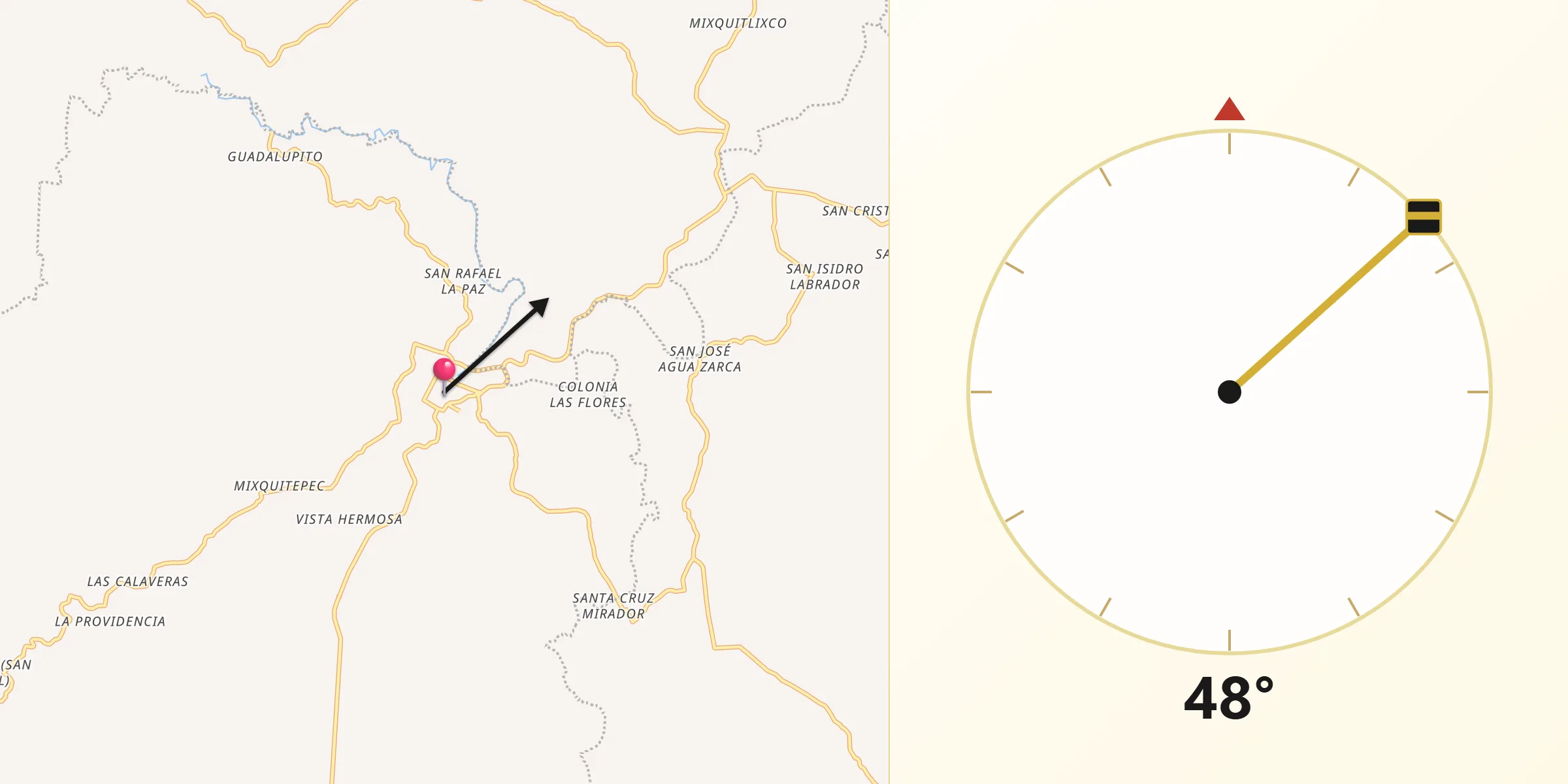 Dirección de la Qibla desde Guadalupe Santa Ana