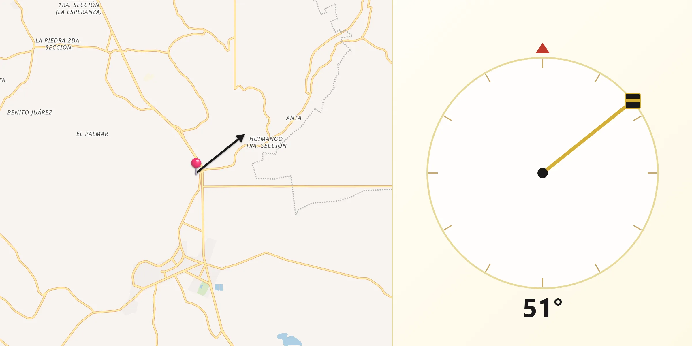 Dirección de la Qibla desde Pechucalco