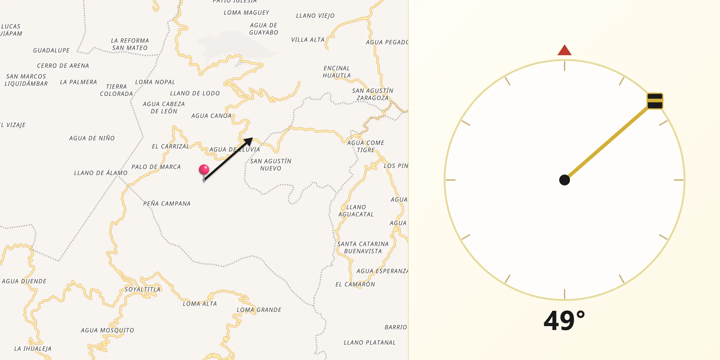 Dirección de la Qibla desde Xochitonalco