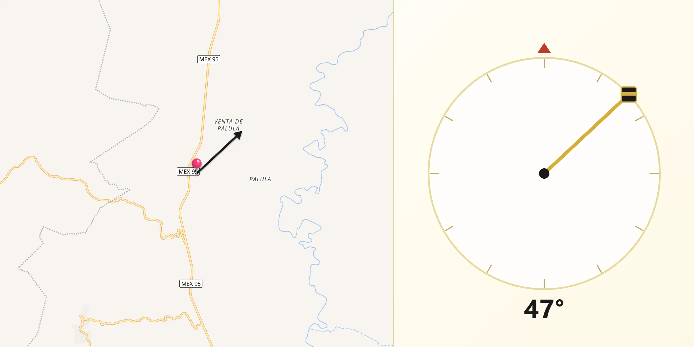 Dirección de la Qibla desde Tonalapa del Sur