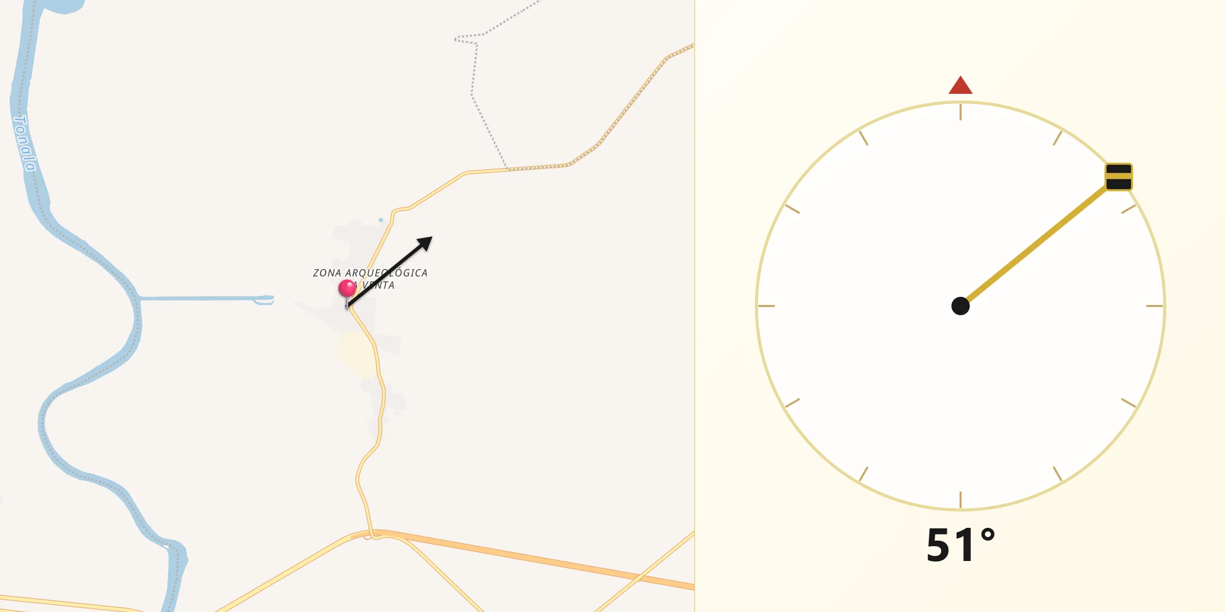 Dirección de la Qibla desde Villa la Venta