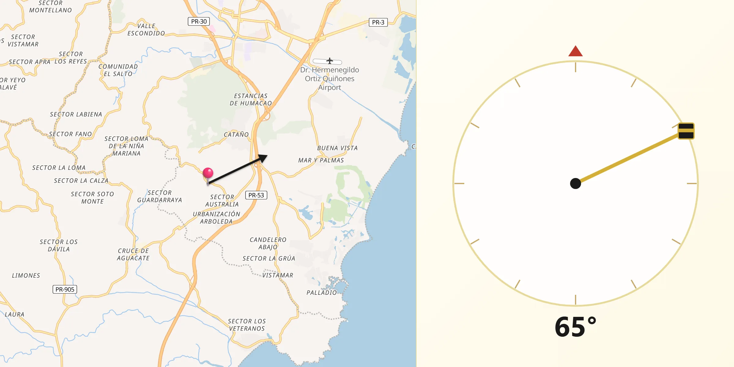 Qibla Direction from Candelero Arriba