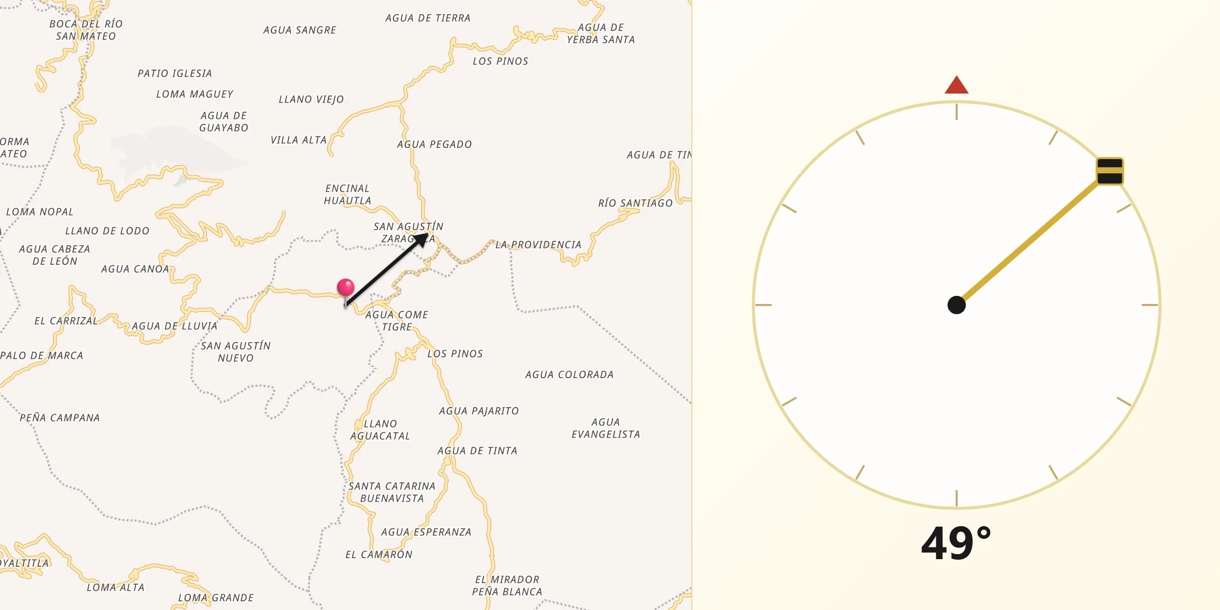 Dirección de la Qibla desde Llano de Agua