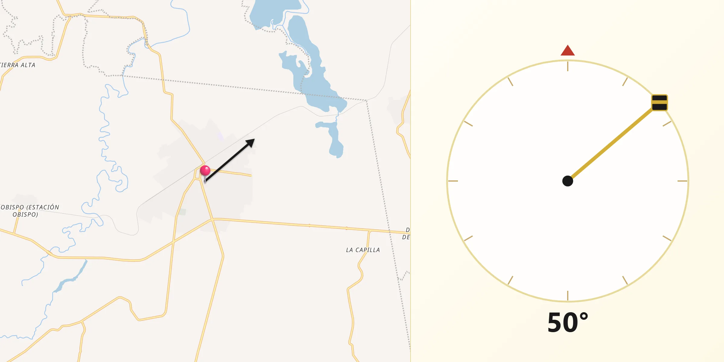 Dirección de la Qibla desde Loma Bonita