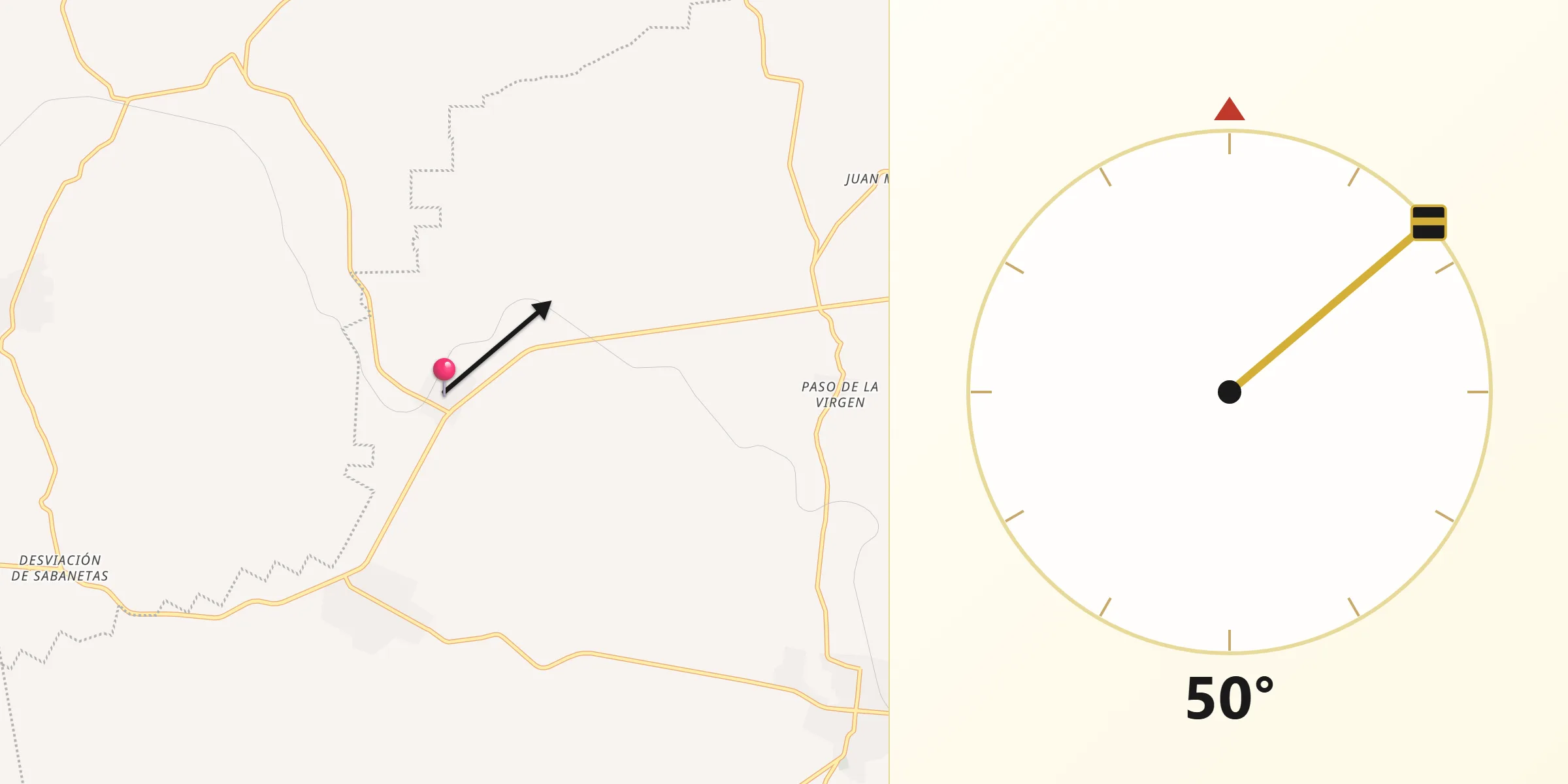 Dirección de la Qibla desde Estación Dobladero