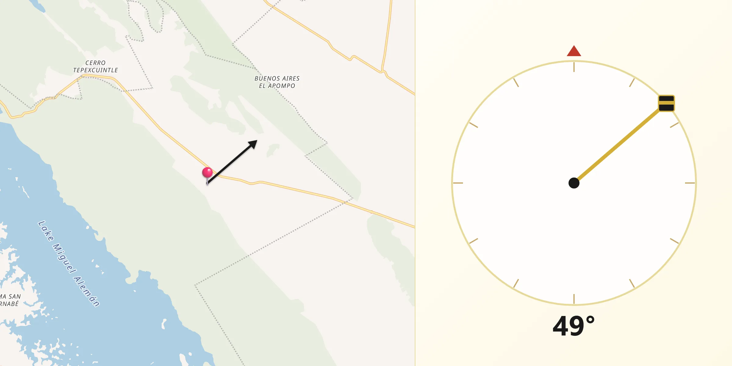 Dirección de la Qibla desde Mazín Grande