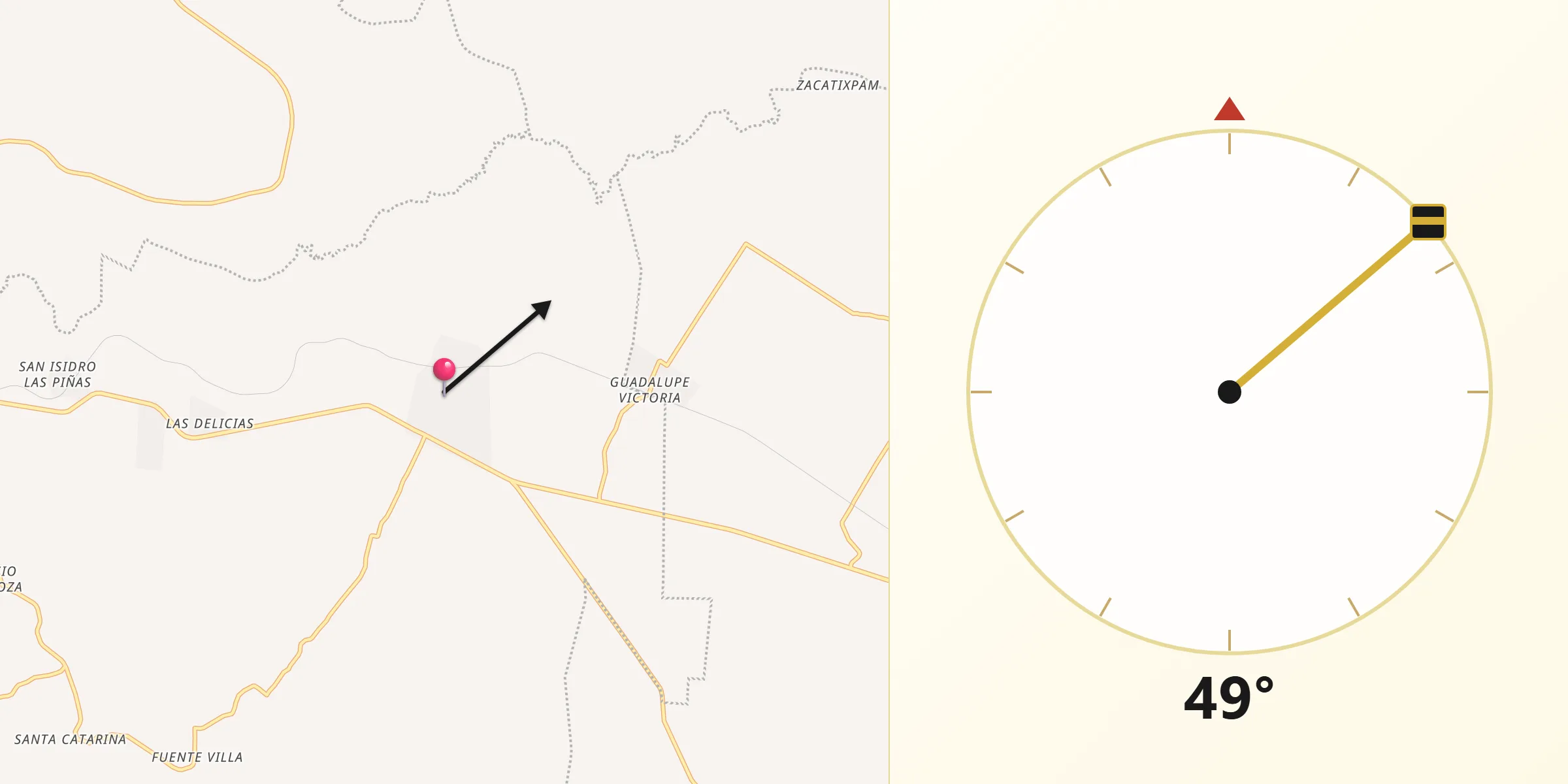 Dirección de la Qibla desde Benemérito Juárez